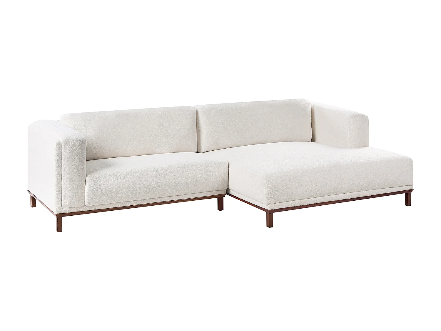 Canapé d'Angle à droite 4 Places Moderne en Bouclé Pieds en Bois avec Accoudoirs Blanc Cassé Veng