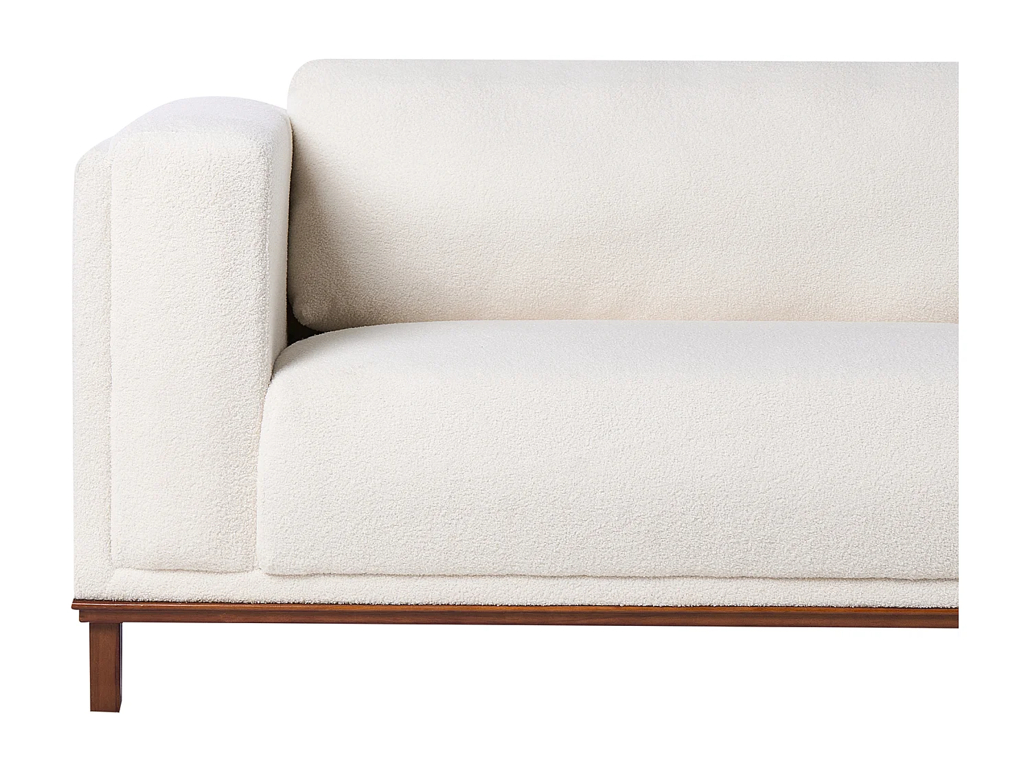 Canapé d'Angle à droite 4 Places Moderne en Bouclé Pieds en Bois avec Accoudoirs Blanc Cassé Veng