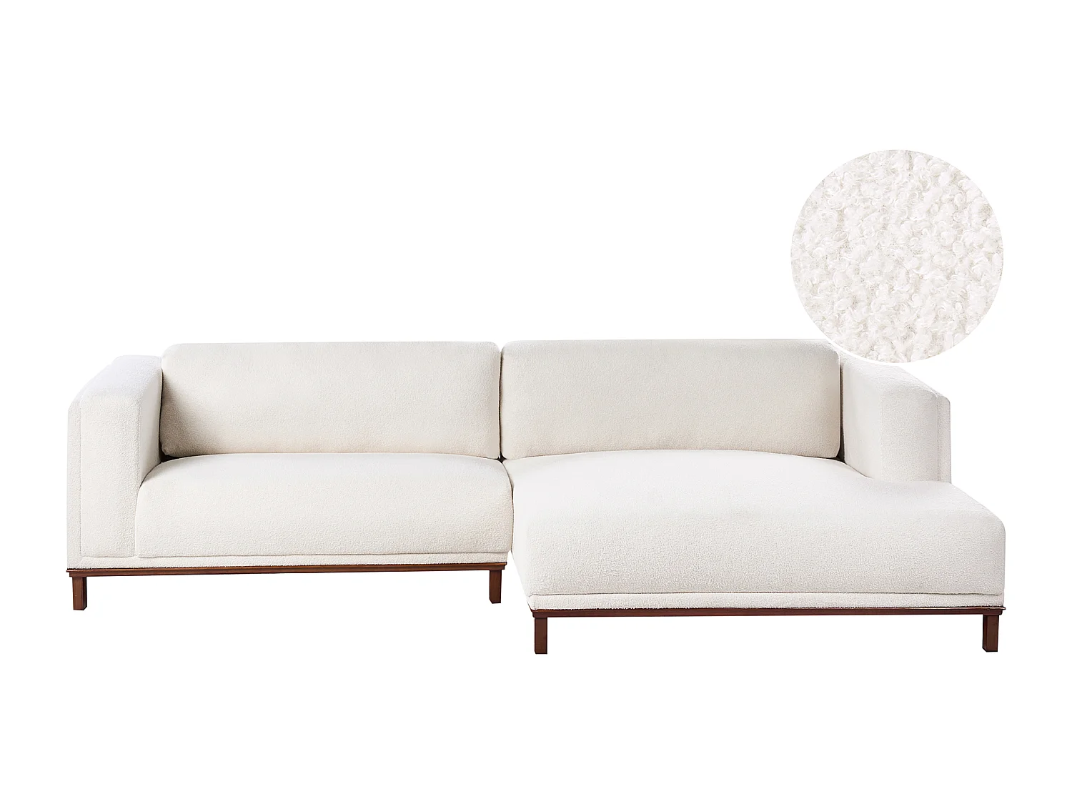 Canapé d'Angle à Gauche 4 Places Moderne en Bouclé Pieds en Bois avec Accoudoirs Blanc Cassé Veng