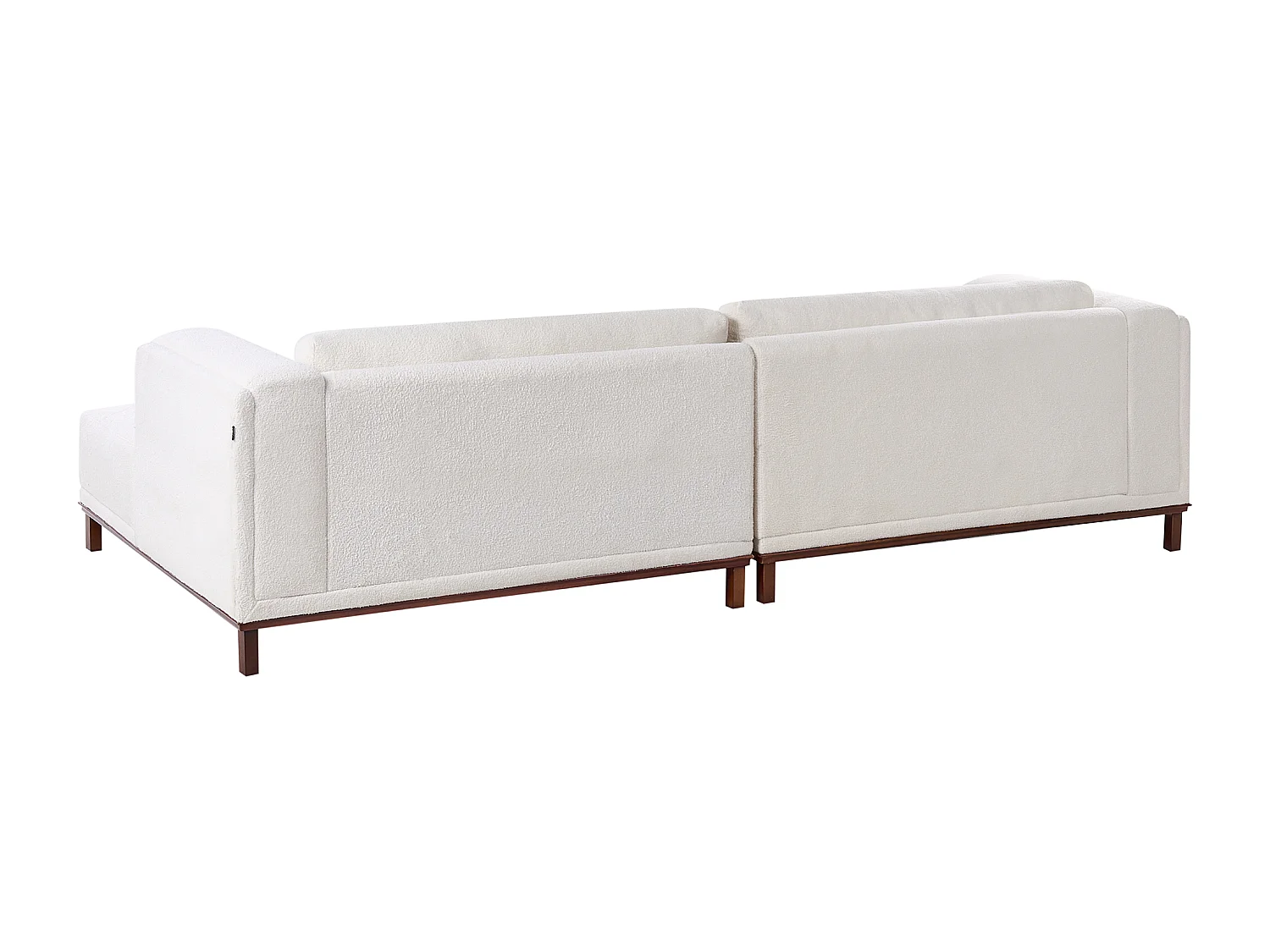 Canapé d'Angle à Gauche 4 Places Moderne en Bouclé Pieds en Bois avec Accoudoirs Blanc Cassé Veng