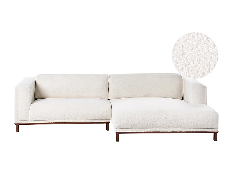 Canapé d\'Angle à droite 4 Places Moderne en Bouclé Pieds en Bois avec Accoudoirs Blanc Cassé Veng