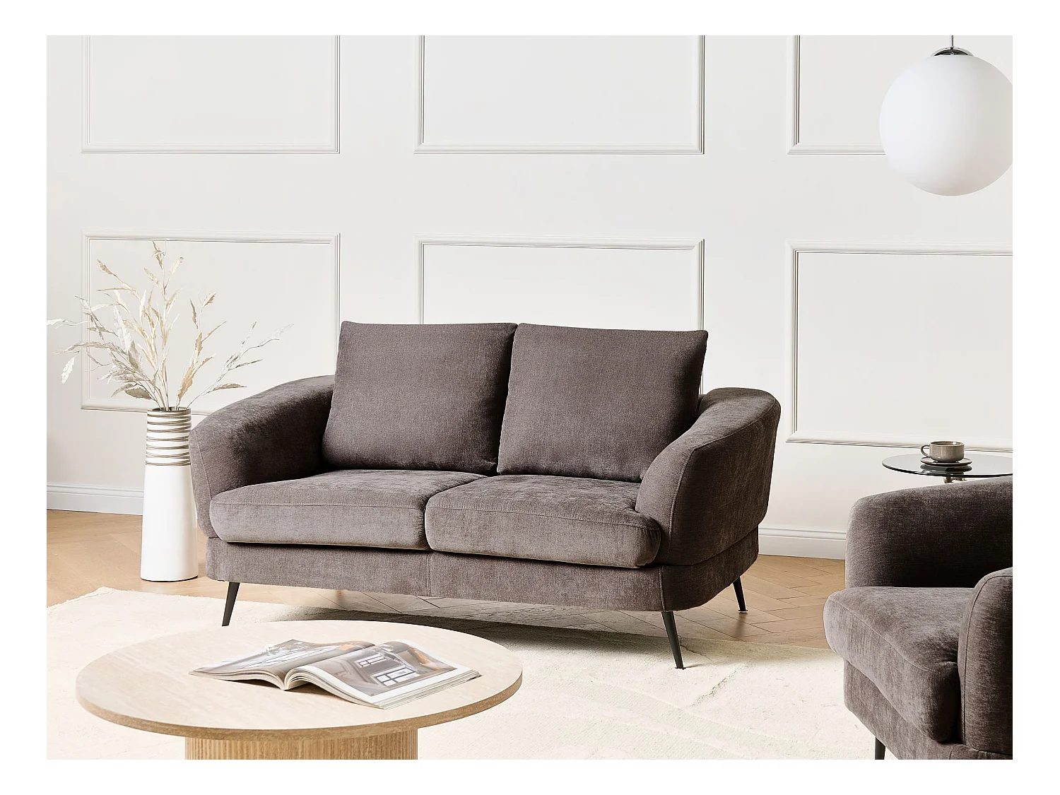 Canapé 2 places KJAER Tissu chenille Taupe