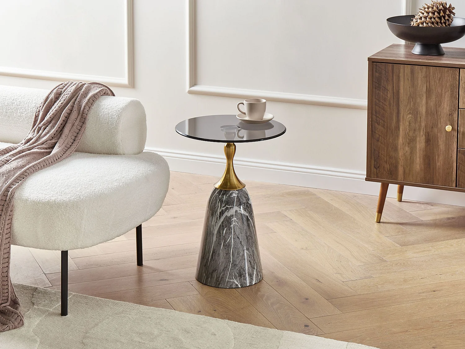 Table d'appoint CARTER Verre de sécurité Marbre gris