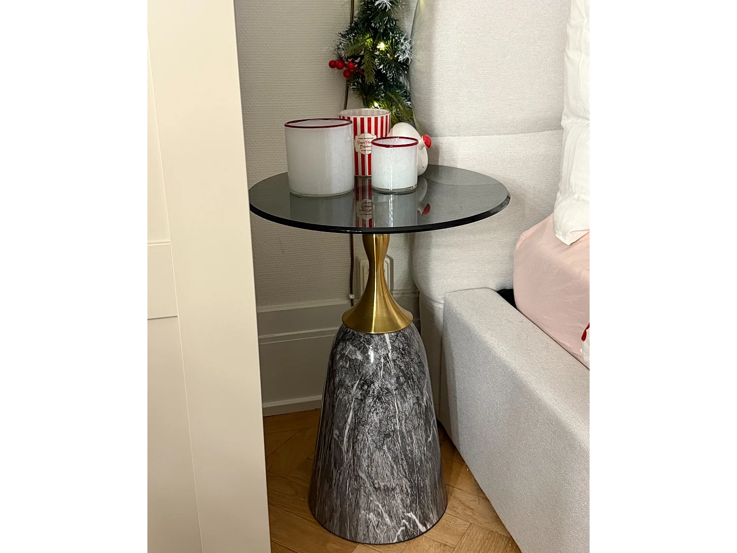 Table d'appoint CARTER Verre de sécurité Marbre gris