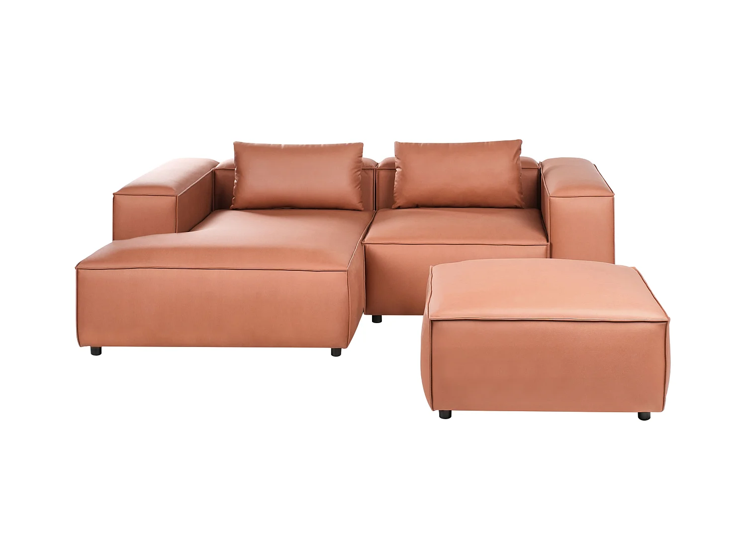 Canapé d'Angle à gauche Modulable Moderne en Cuir PU 3 Places avec Pouf Rembourré Marron Doré Brande