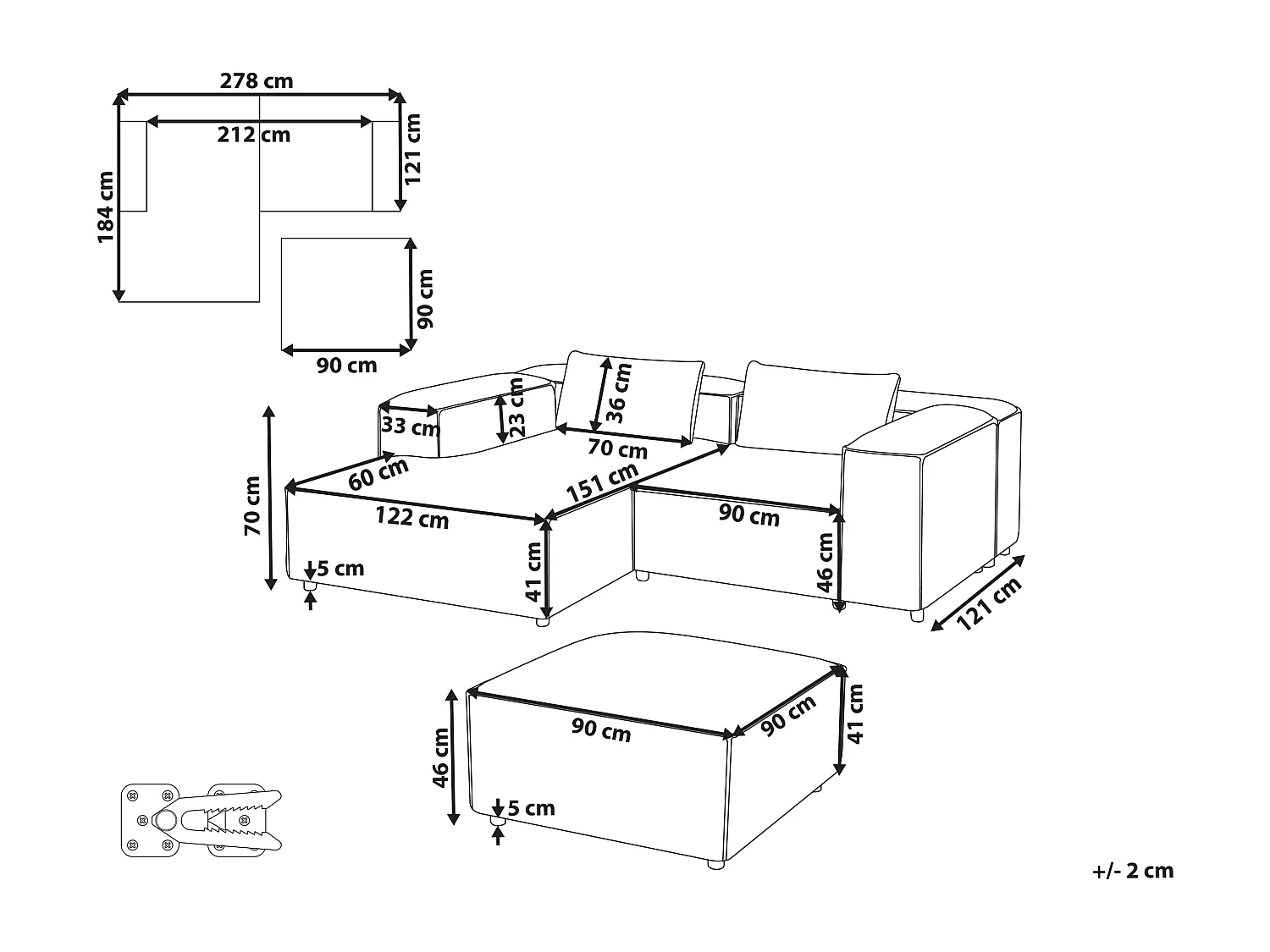 Canapé d'Angle à gauche Modulable Moderne en Cuir PU 3 Places avec Pouf Rembourré Marron Doré Brande