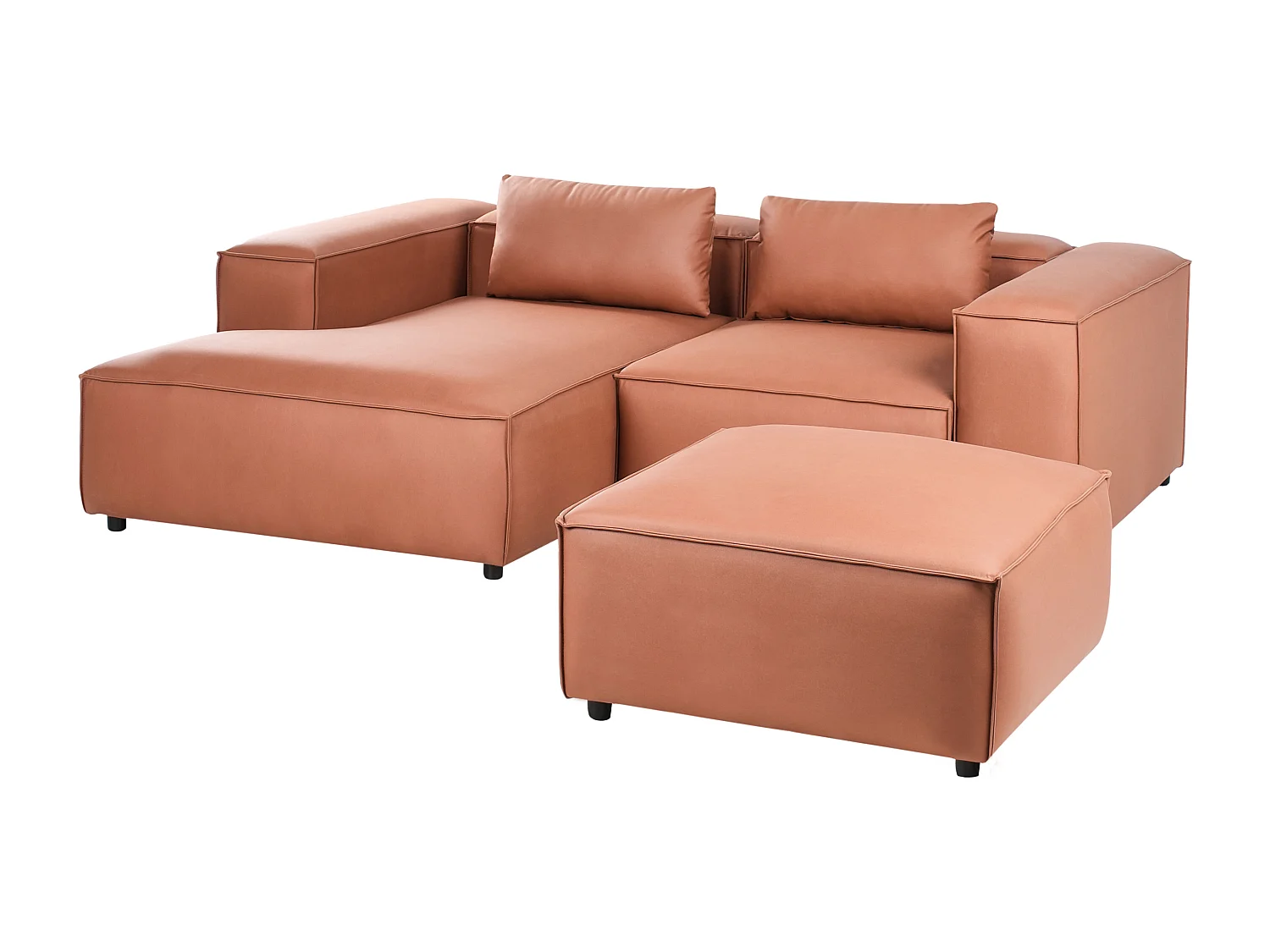 Canapé d'Angle à gauche Modulable Moderne en Cuir PU 3 Places avec Pouf Rembourré Marron Doré Brande