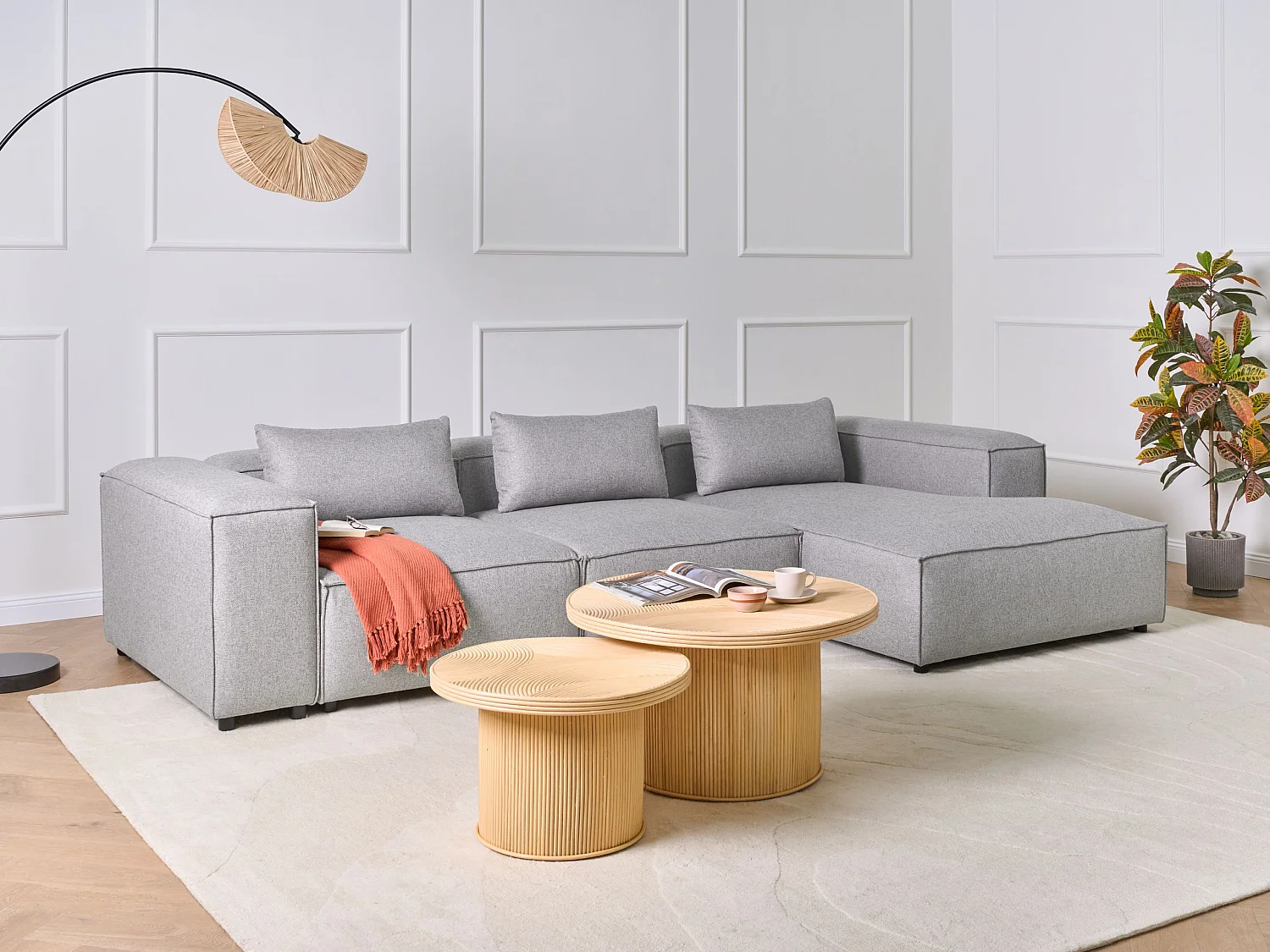 Canapé d'Angle à droite Modulable Moderne en Tissu 4 Places avec Accoudoir Gris Brande