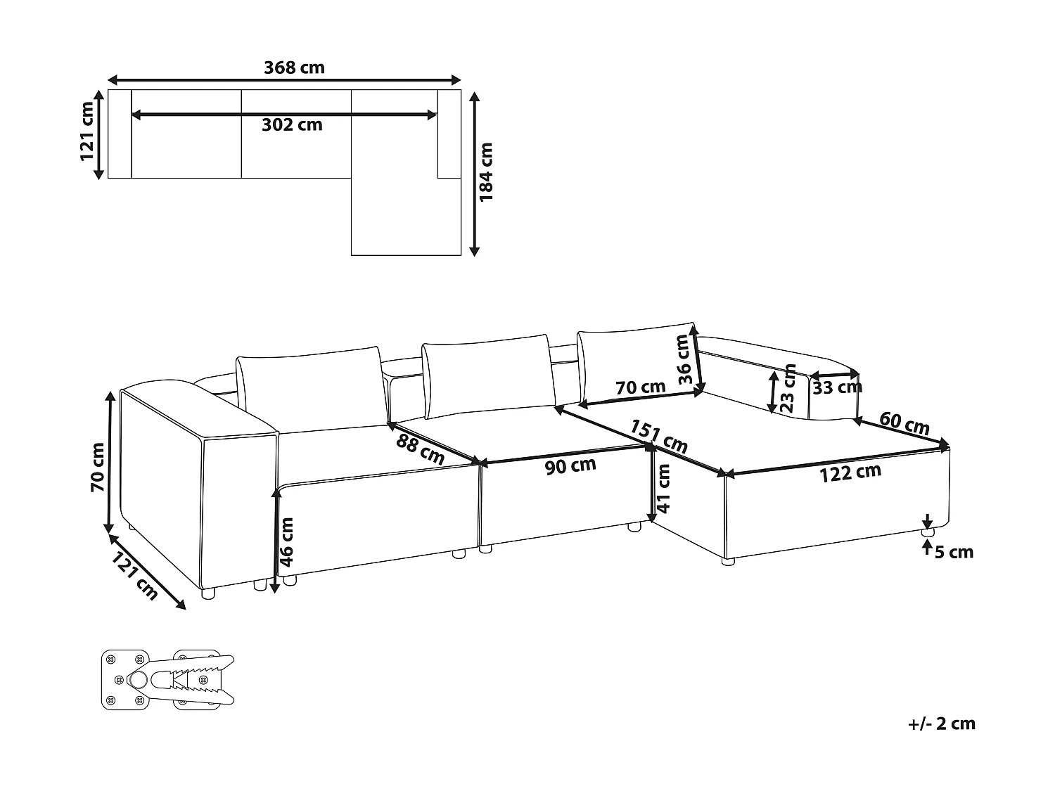 Canapé d'Angle à droite Modulable Moderne en Tissu 4 Places avec Accoudoir Gris Brande
