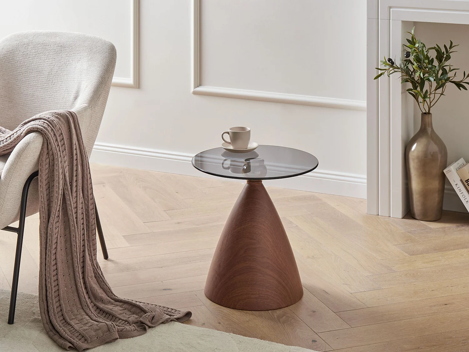 Side Table CORELLA Tempered Glass Brown/ Black