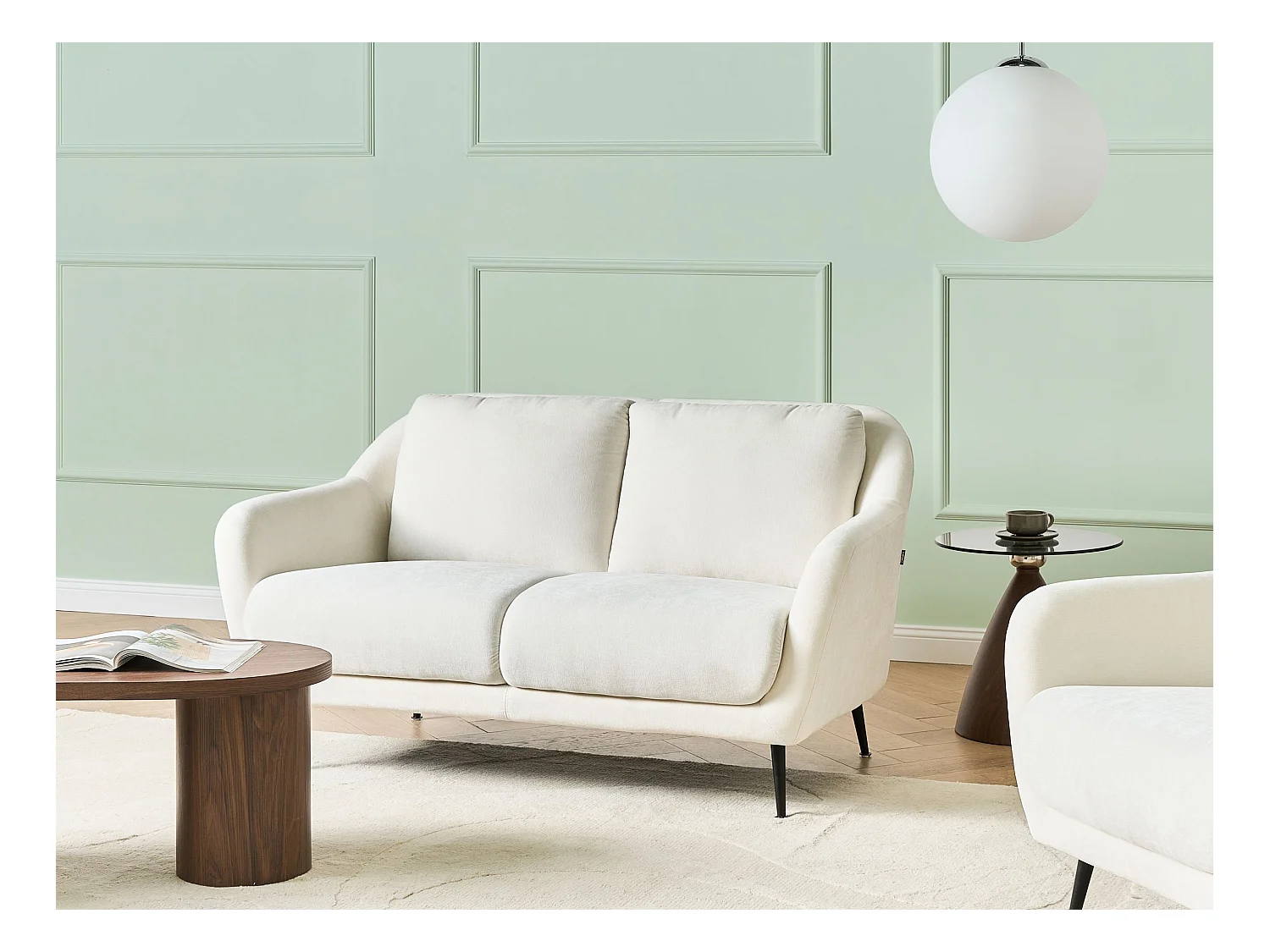 Canapé 2 places EIBY Tissu chenille Blanc