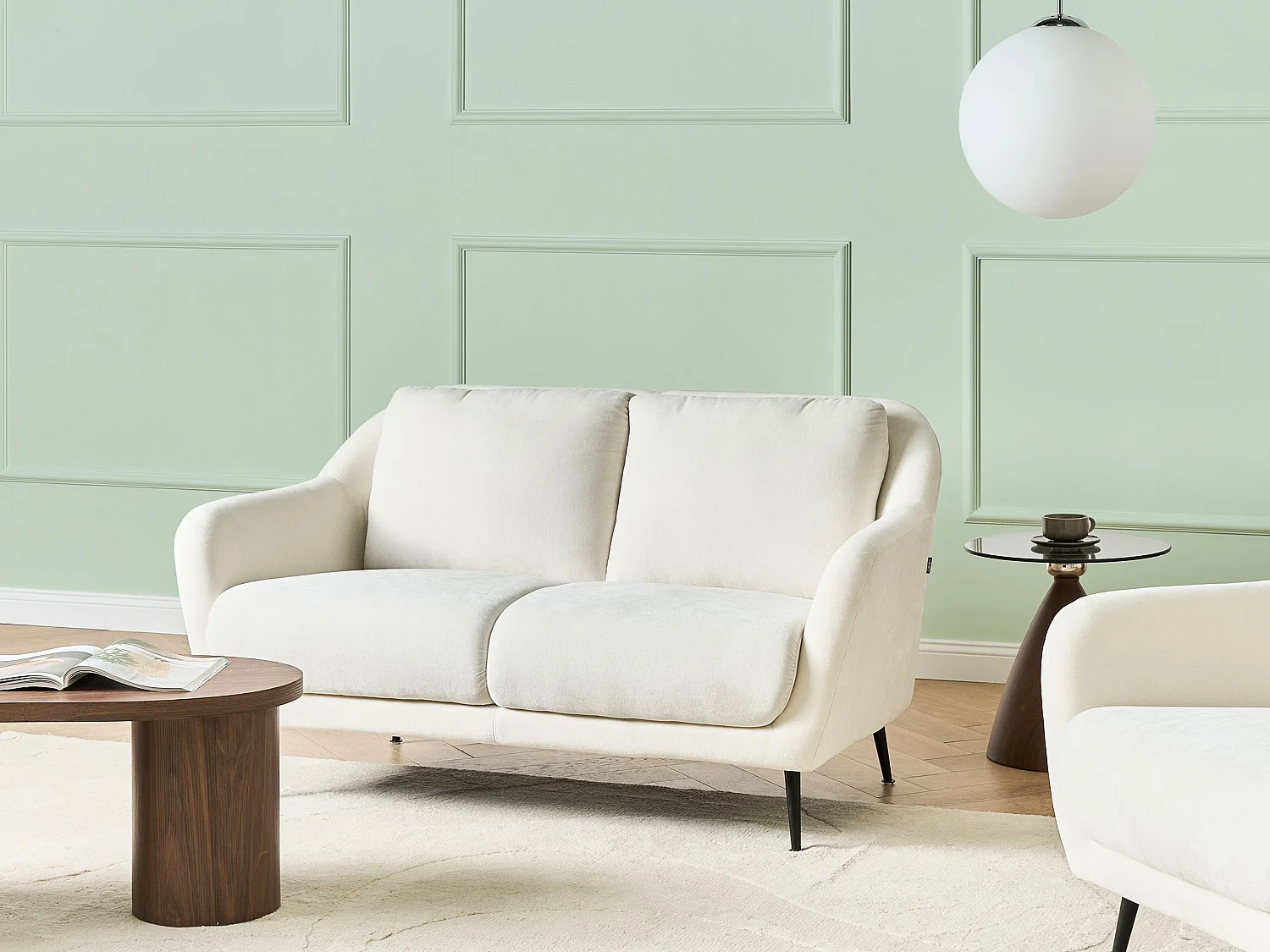 Canapé 2 places EIBY Tissu chenille Blanc