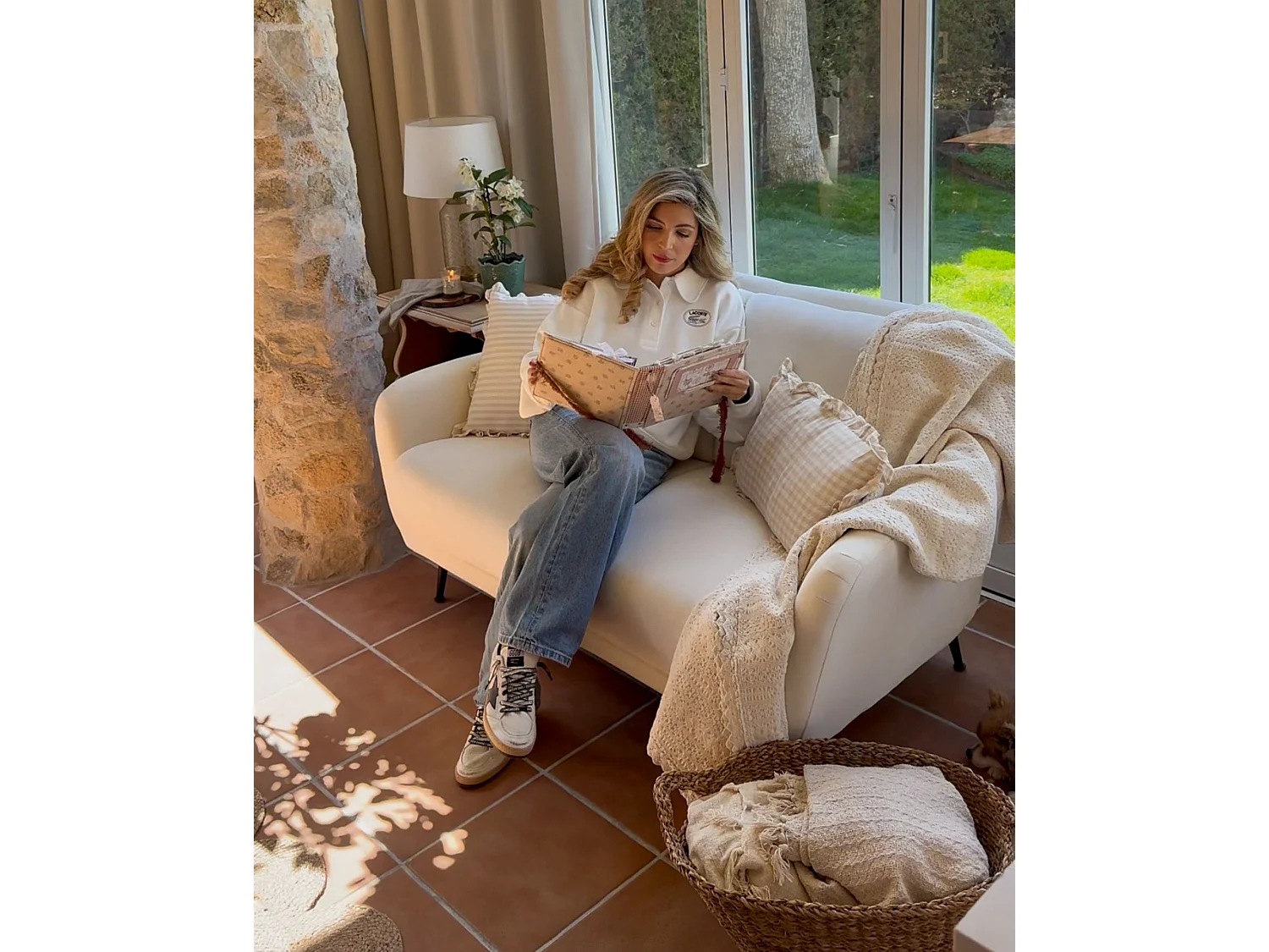 Canapé 2 places en coton chenille blanc EIBY