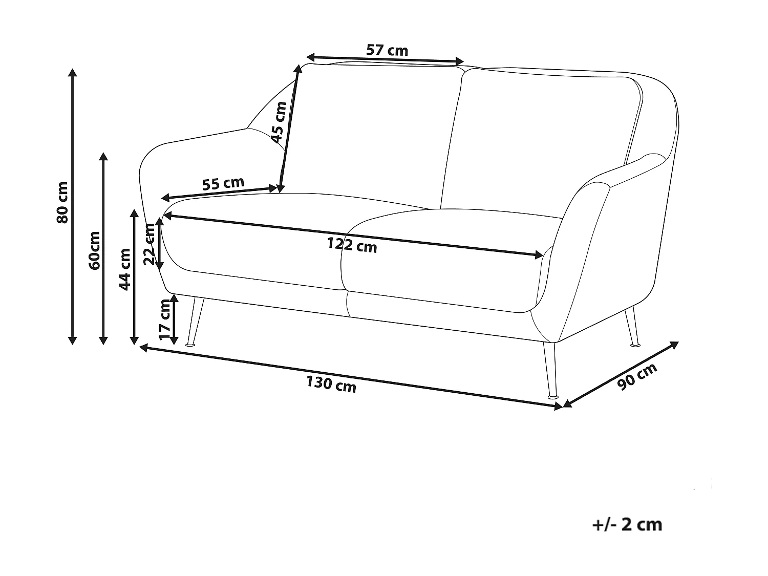 Canapé 2 places EIBY Tissu chenille Blanc