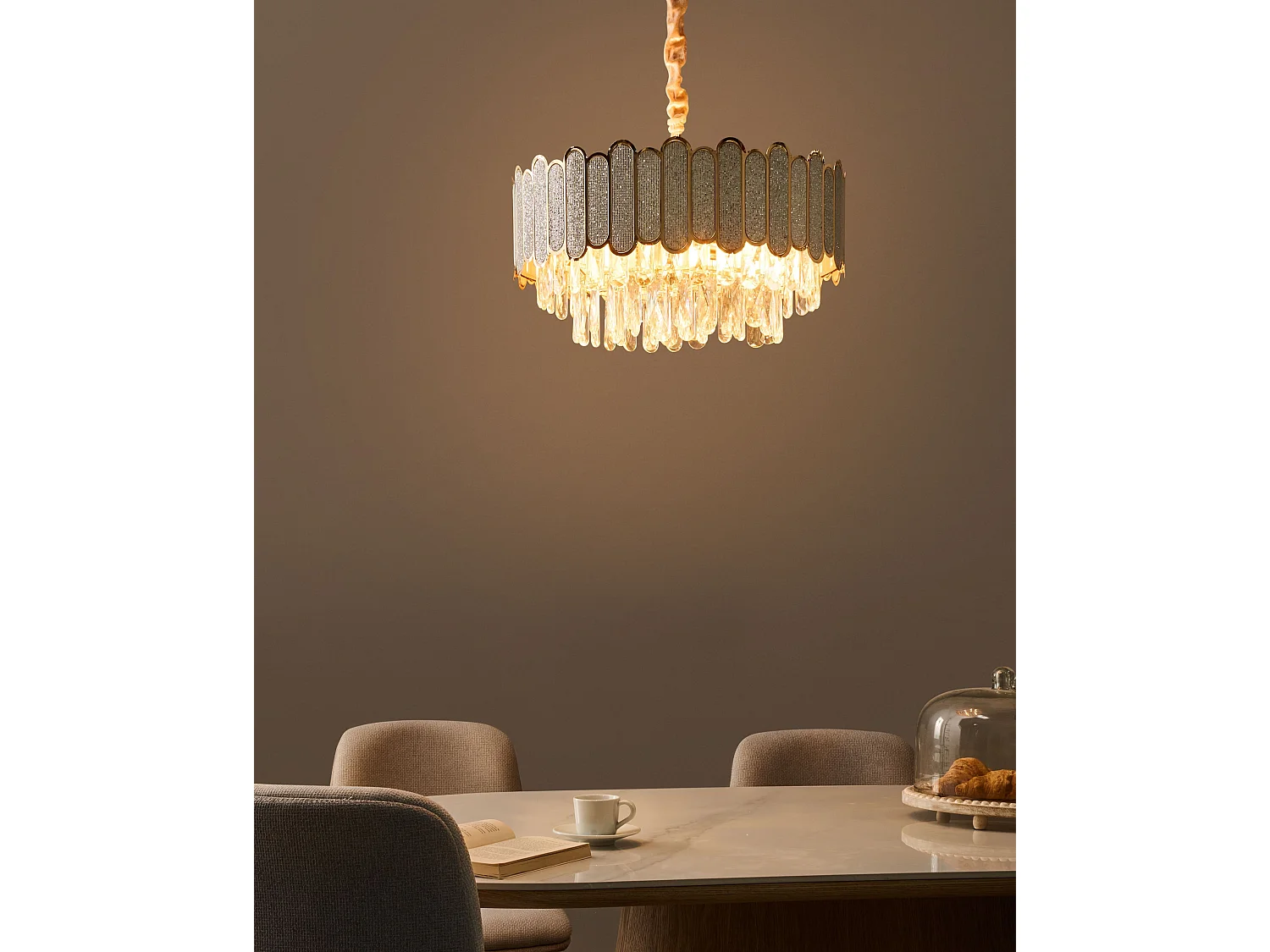 Chandelier AGUARICO Glass Brass