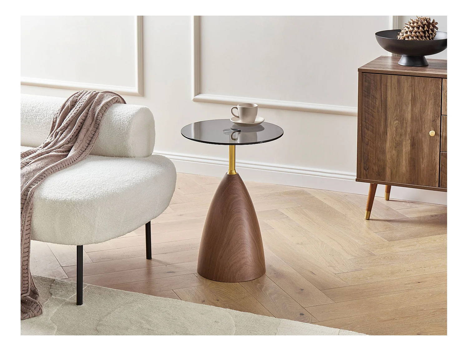 Table d'appoint WALLIS Verre de sécurité Marron/noir