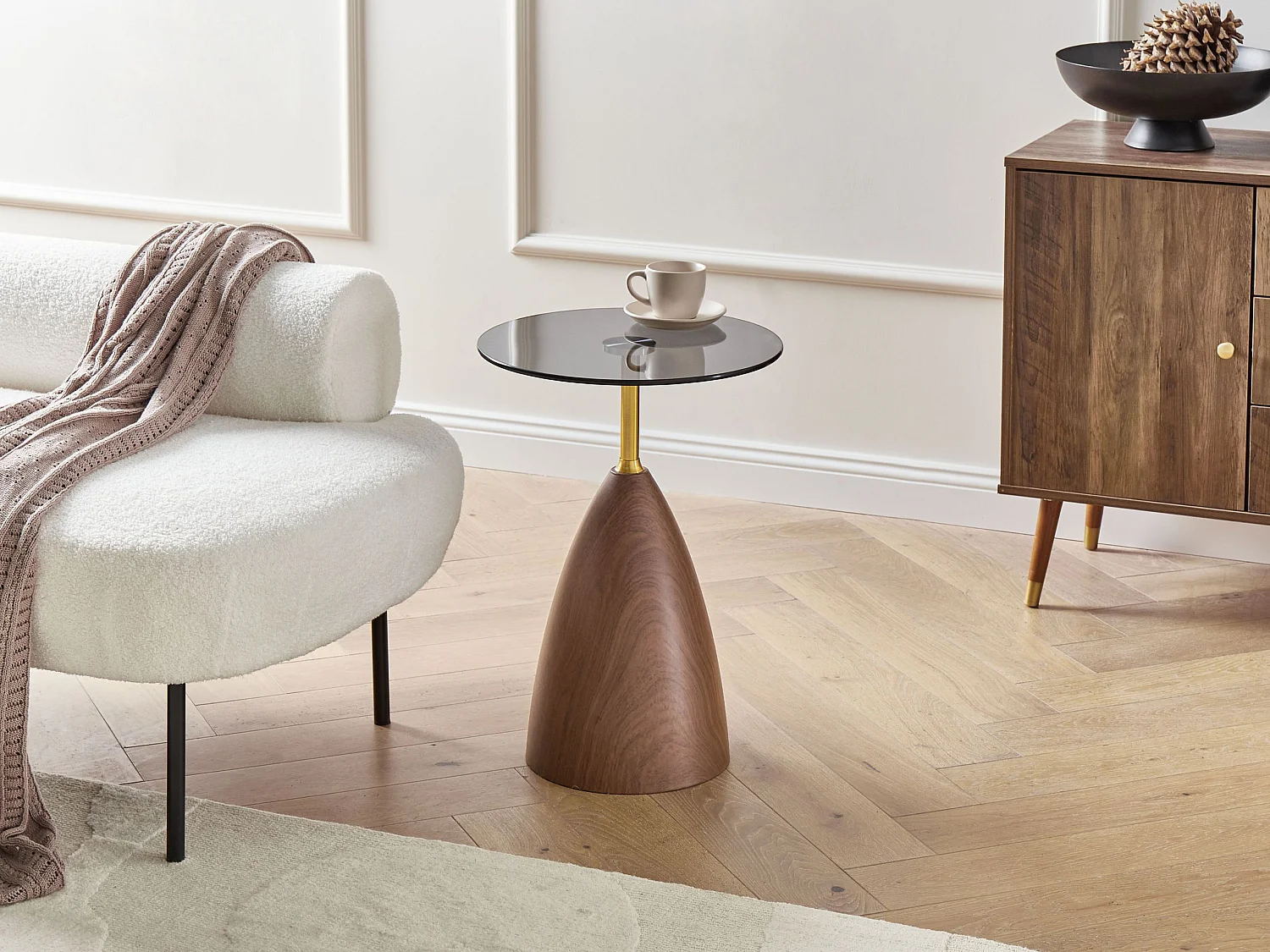 Table d'appoint WALLIS Verre de sécurité Marron/noir