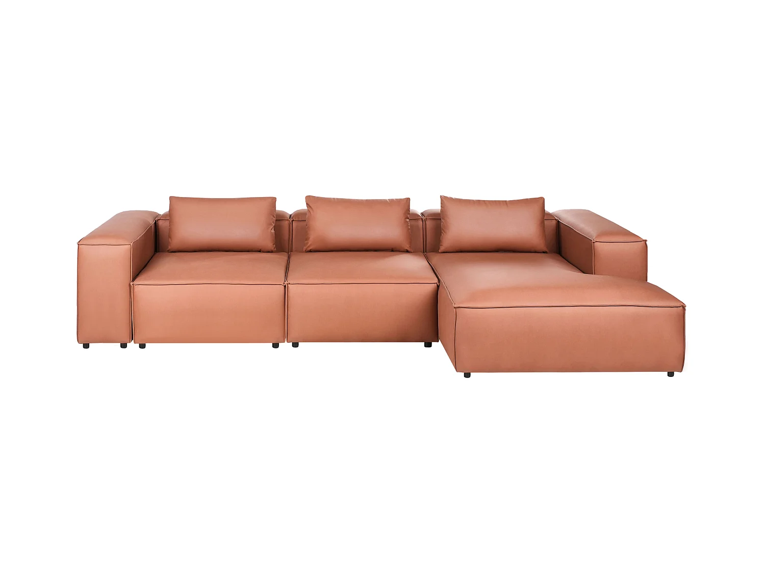 Canapé d'Angle à droite Moderne 4 Places Modulable en Cuir PU avec Accoudoirs Marron Doré Brande