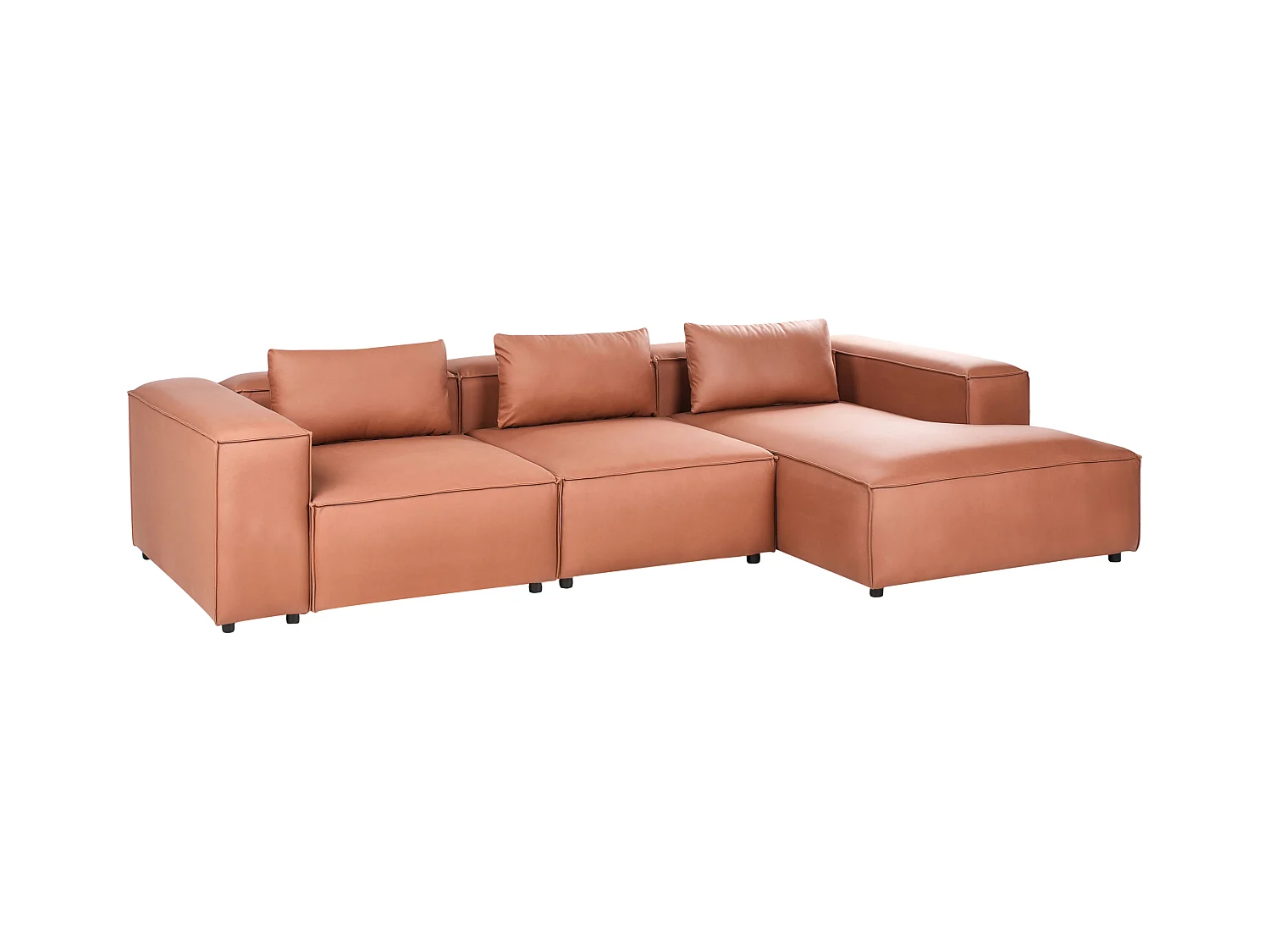 Canapé d'Angle à droite Moderne 4 Places Modulable en Cuir PU avec Accoudoirs Marron Doré Brande