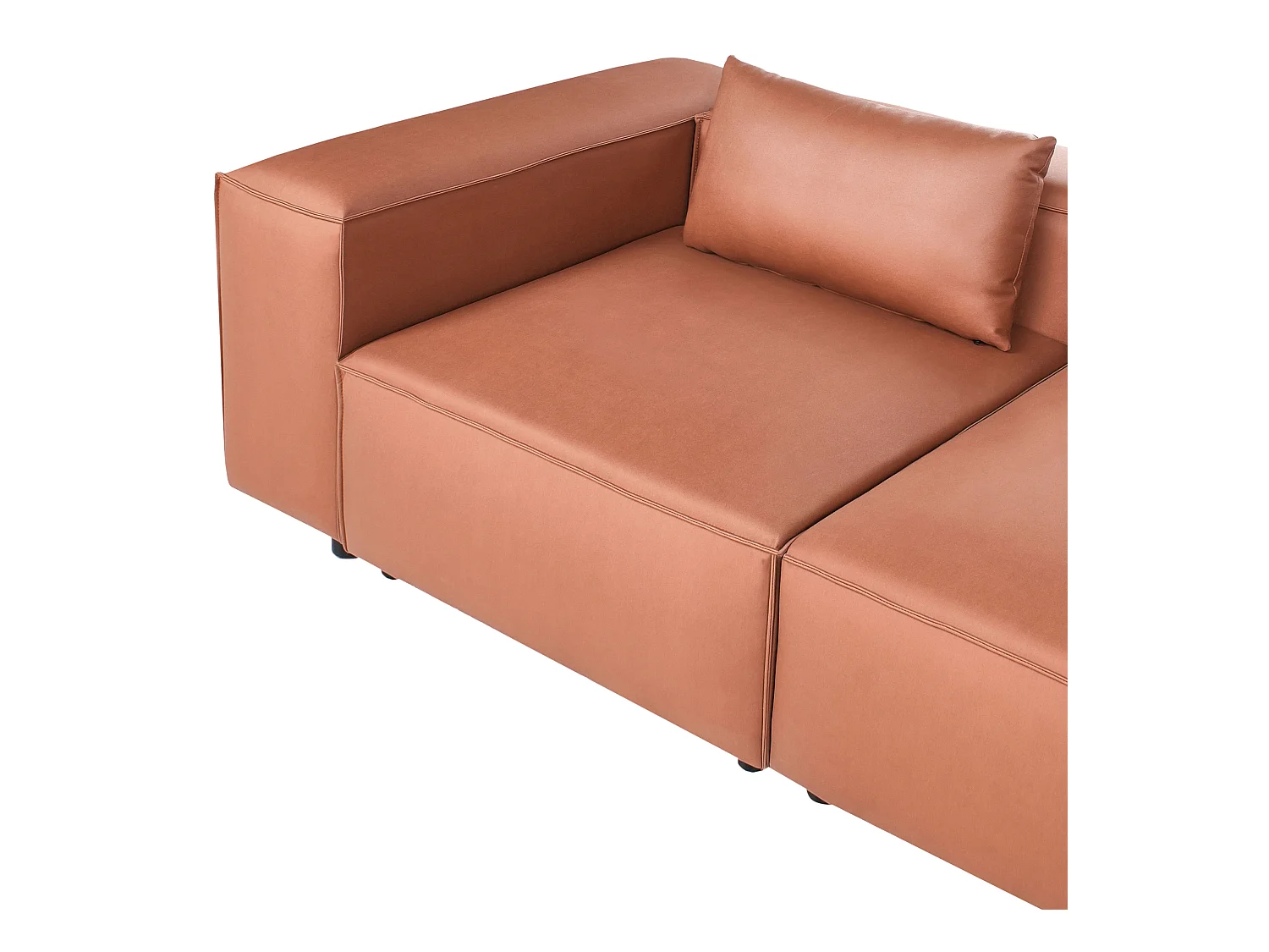 Canapé d'Angle à droite Moderne 4 Places Modulable en Cuir PU avec Accoudoirs Marron Doré Brande