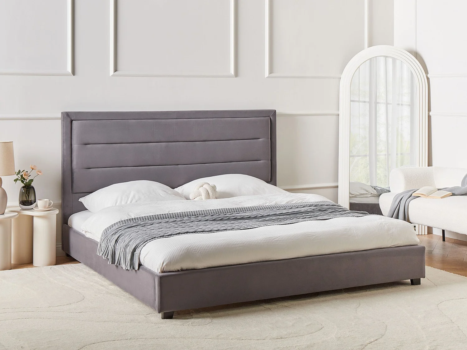 Lit avec sommier Velours ROUEN 180 x 200 cm Gris foncé