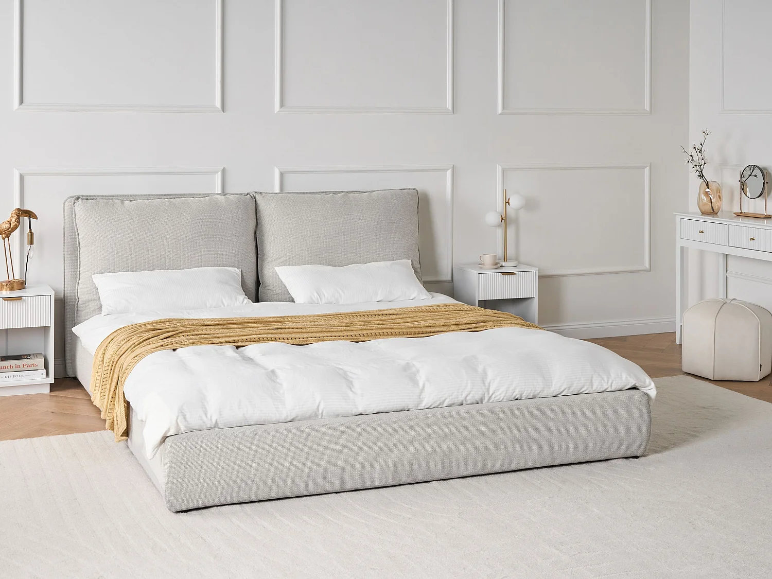 Lit avec sommier Tissu BAJONNA 180 x 200 cm Gris clair