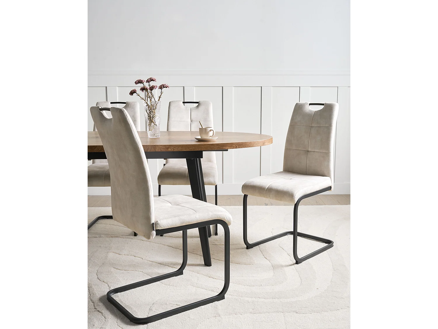 Set of 4 Dining Chairs CISCO Fabric Light Beige