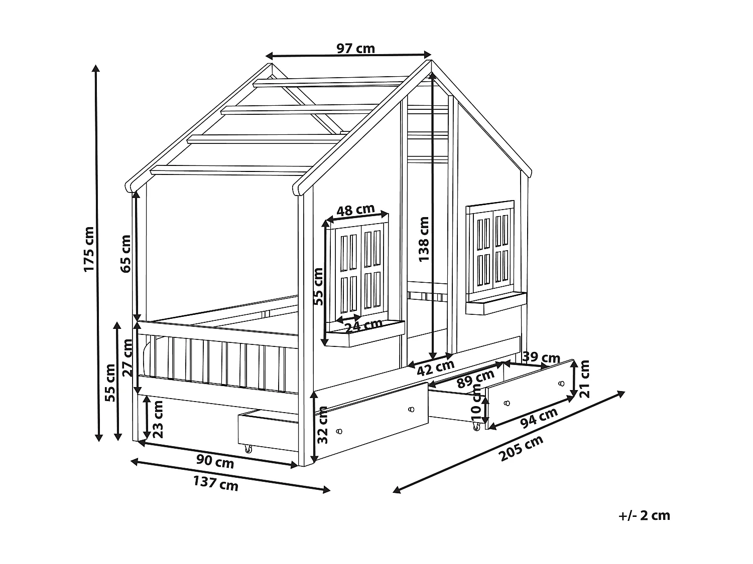 Lit à tiroirs pour enfants Maison Bois de pin TRAPPES 90 x 200 cm Blanc