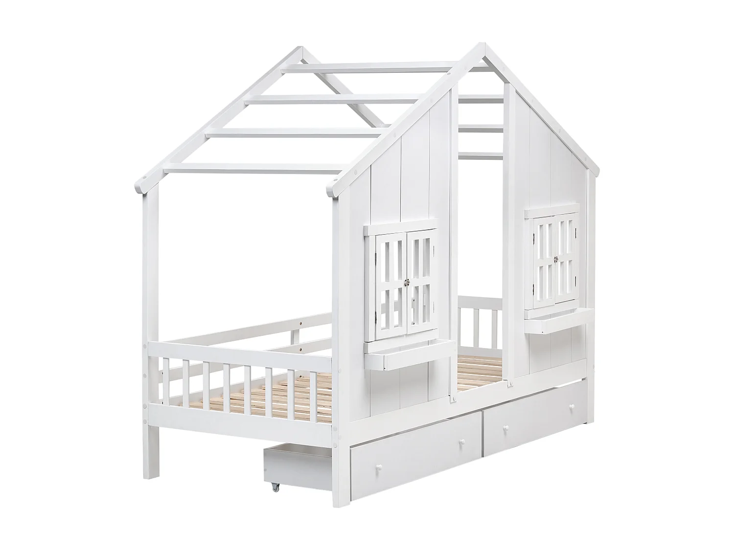 Lit à tiroirs pour enfants Maison Bois de pin TRAPPES 90 x 200 cm Blanc