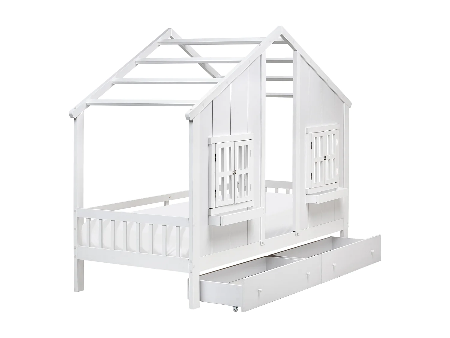 Lit à tiroirs pour enfants Maison Bois de pin TRAPPES 90 x 200 cm Blanc