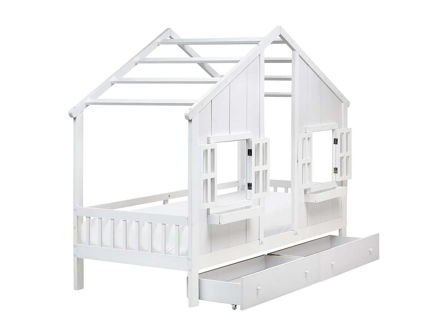 Lit à tiroirs pour enfants Maison Bois de pin TRAPPES 90 x 200 cm Blanc