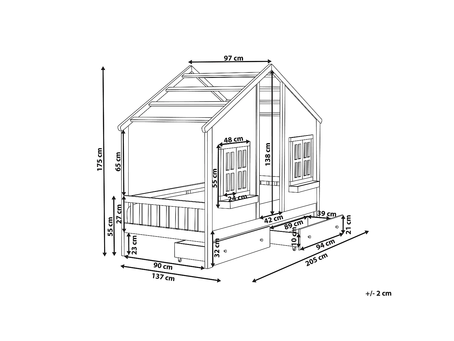 Lit à tiroirs pour enfants Maison Bois de pin TRAPPES 90 x 200 cm Blanc