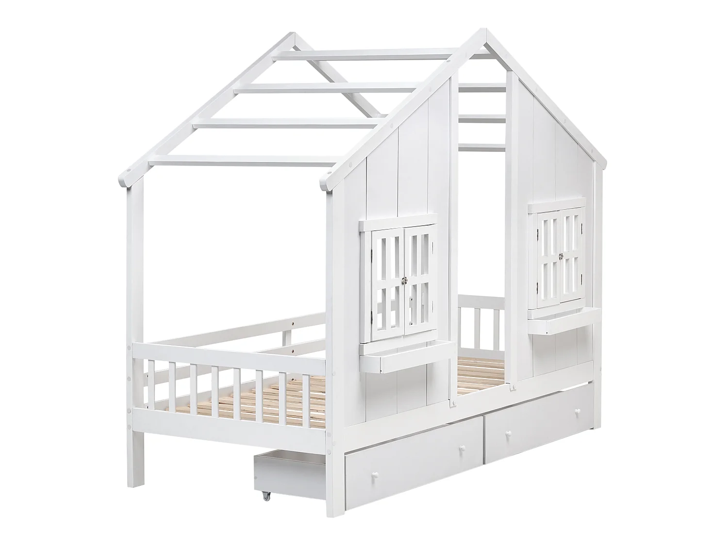 Lit à tiroirs pour enfants Maison Bois de pin TRAPPES 90 x 200 cm Blanc