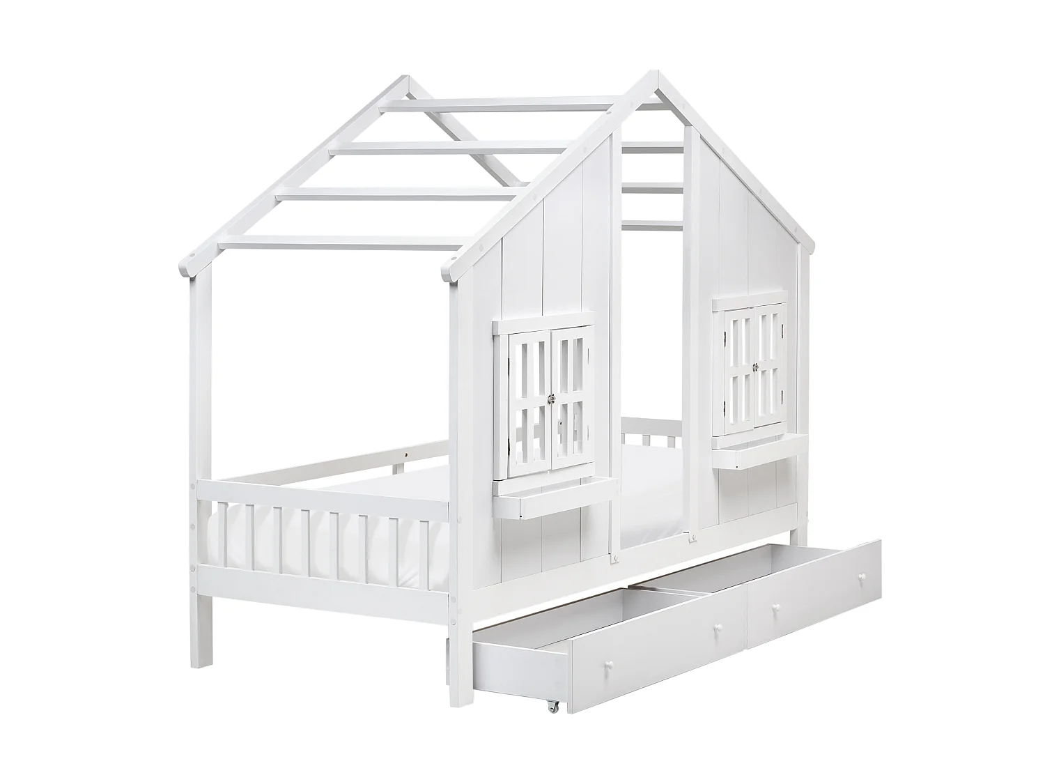 Lit à tiroirs pour enfants Maison Bois de pin TRAPPES 90 x 200 cm Blanc
