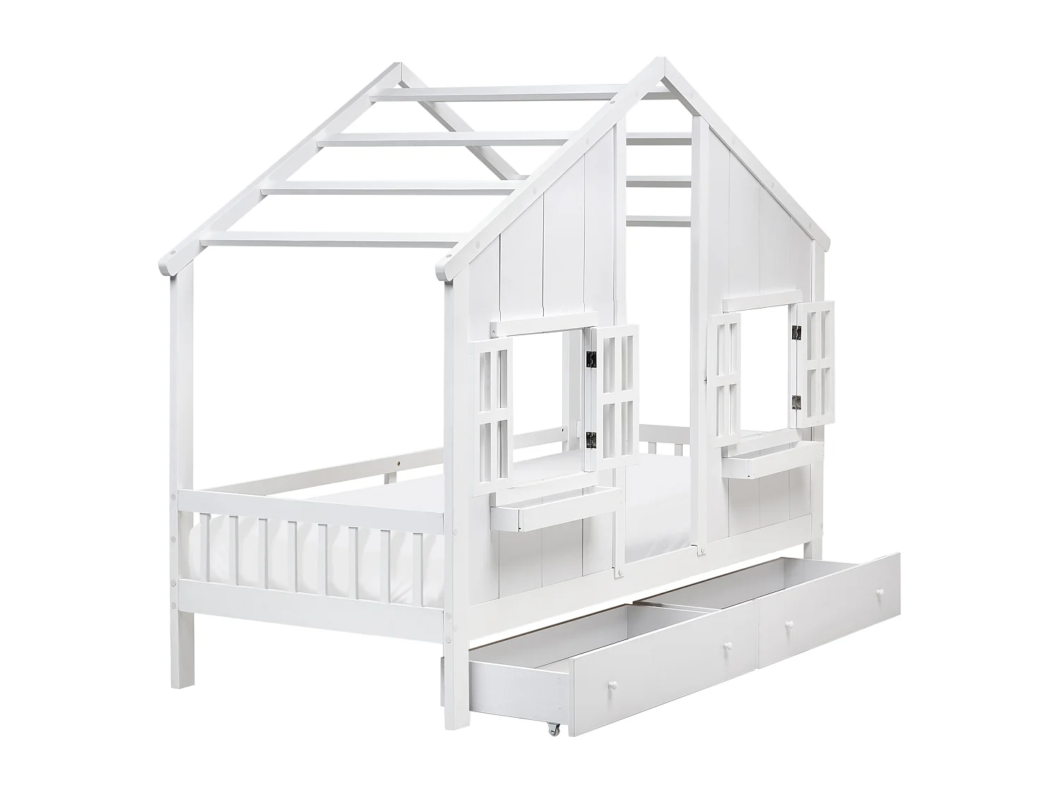Lit à tiroirs pour enfants Maison Bois de pin TRAPPES 90 x 200 cm Blanc