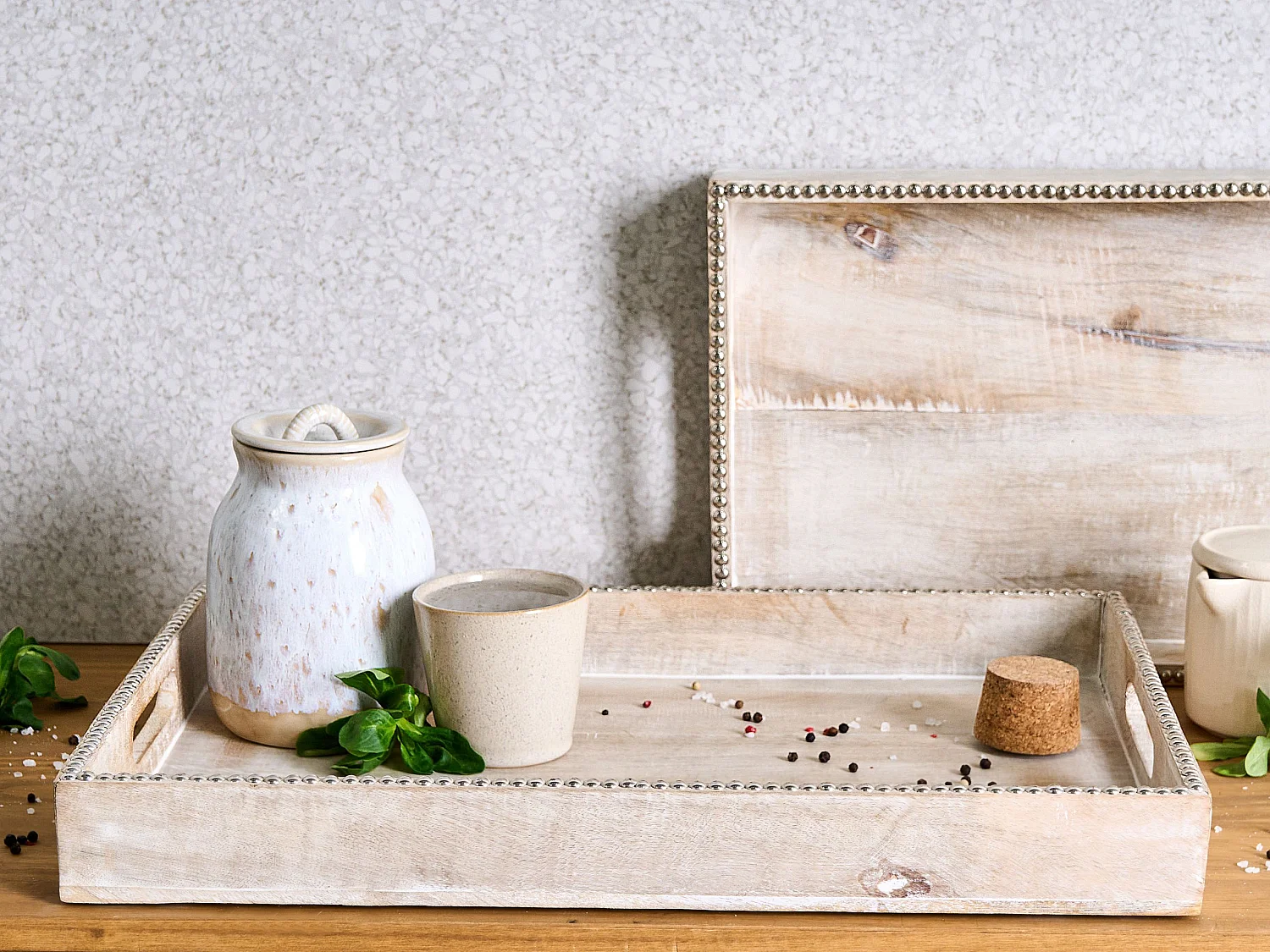 Lot de 2 plateaux de service QUENA Bois de manguier Marron clair