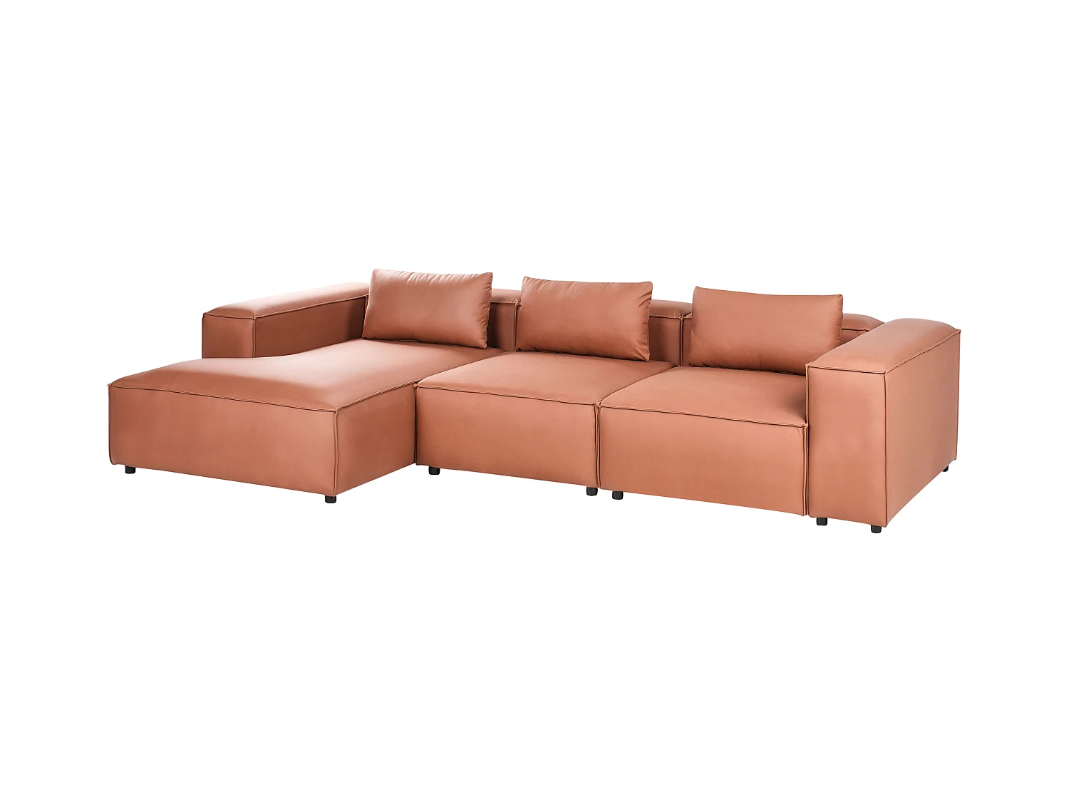Canapé d'Angle à gauche Moderne 4 Places Modulable en Cuir PU avec Accoudoirs Marron Doré Brande