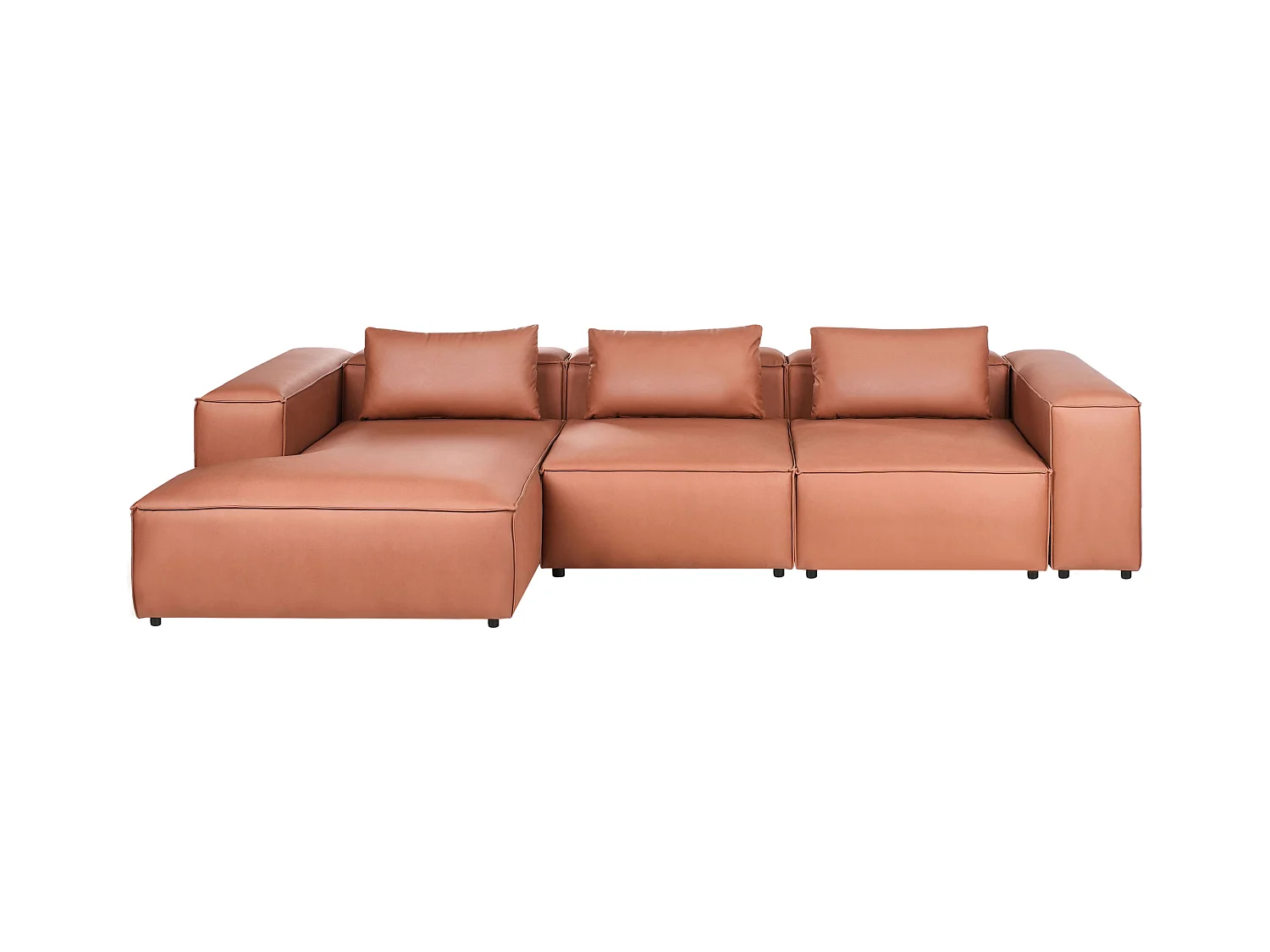 Canapé d'Angle à gauche Moderne 4 Places Modulable en Cuir PU avec Accoudoirs Marron Doré Brande