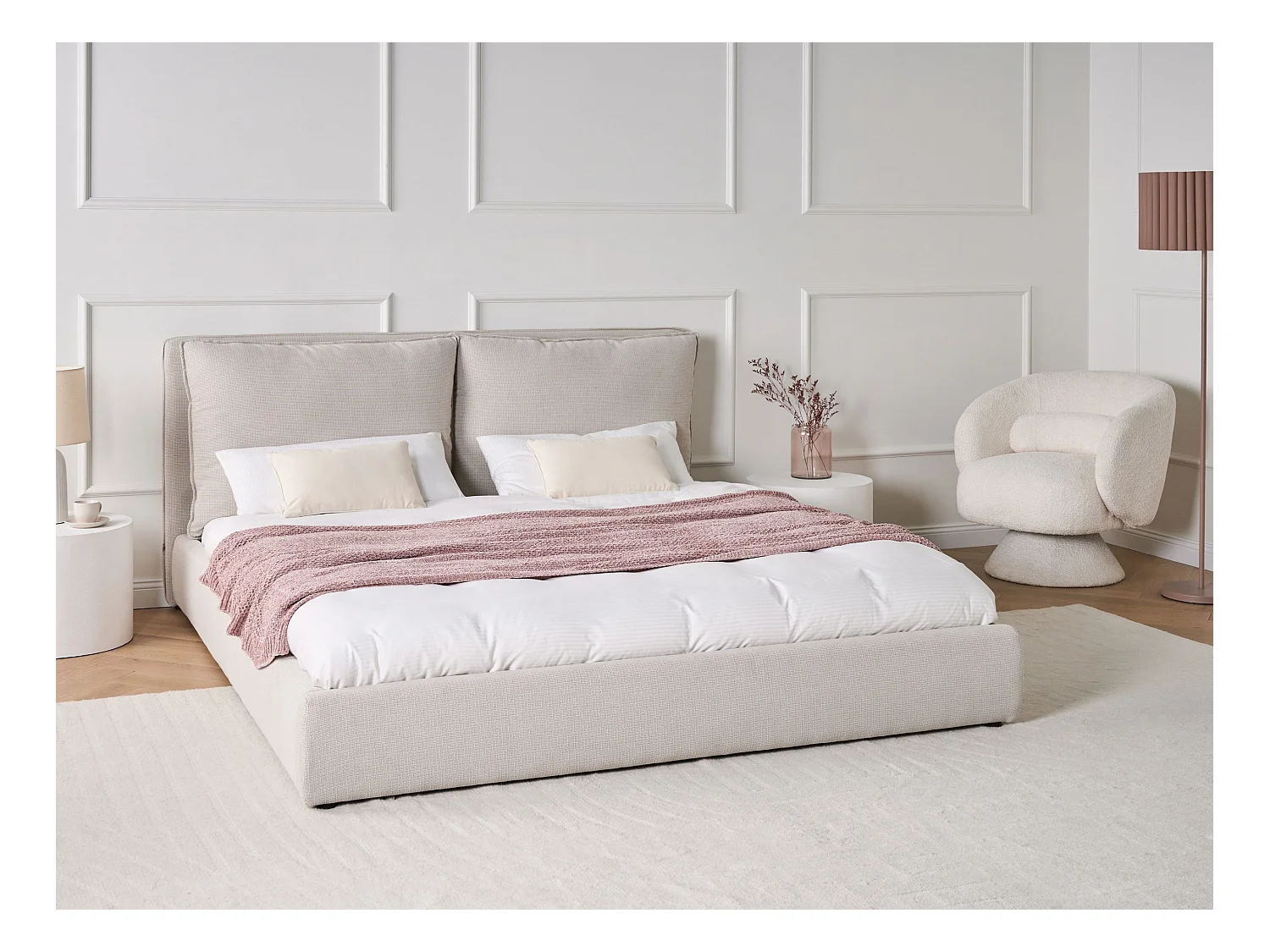 Lit avec sommier Tissu BAJONNA 180 x 200 cm Beige