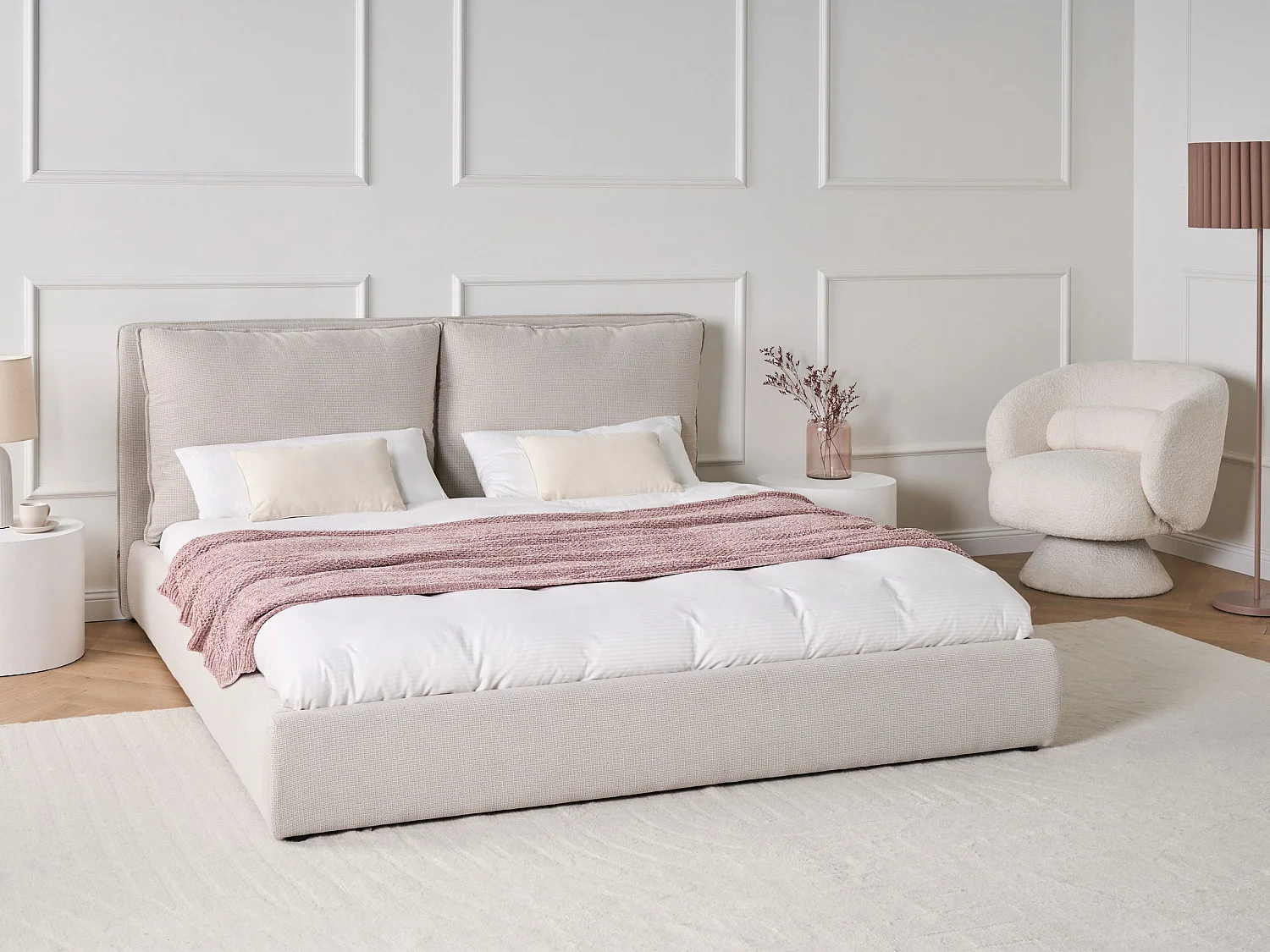 Lit avec sommier Tissu BAJONNA 180 x 200 cm Beige