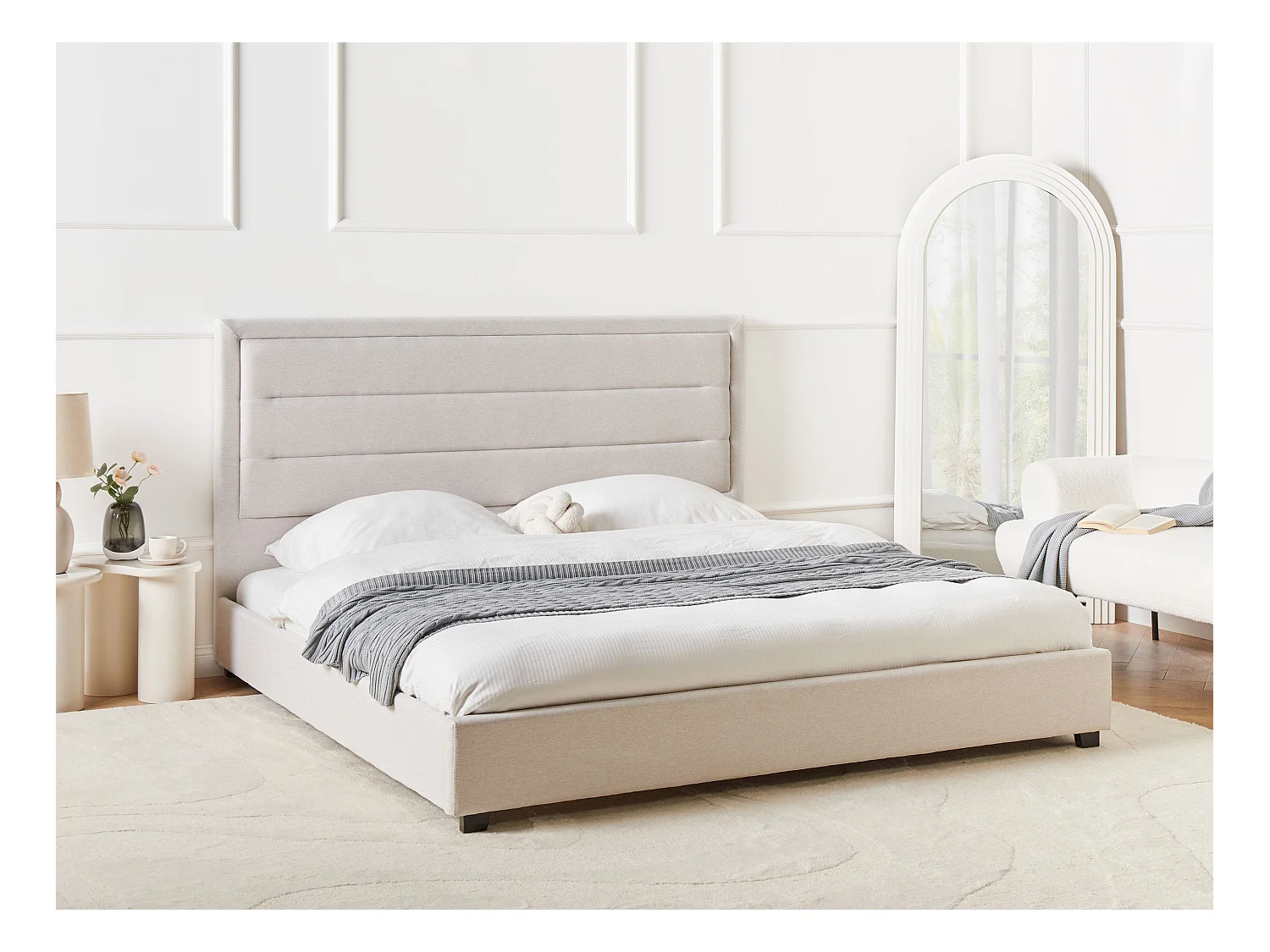 Lit avec sommier Tissu ROUEN 180 x 200 cm Beige clair