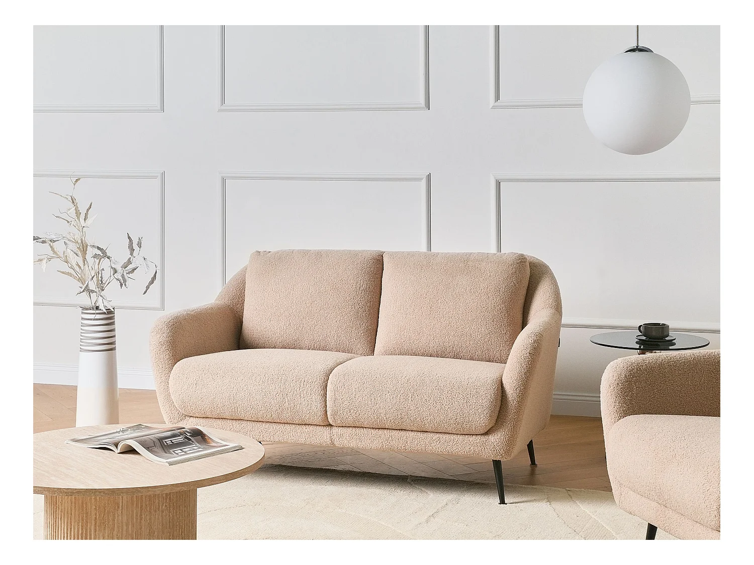 Canapé 2 places EIBY Bouclé Beige