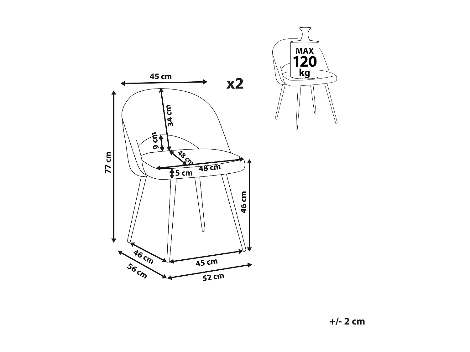 Lot de 2 chaises de salle à manger ONAGA Bouclé Noir