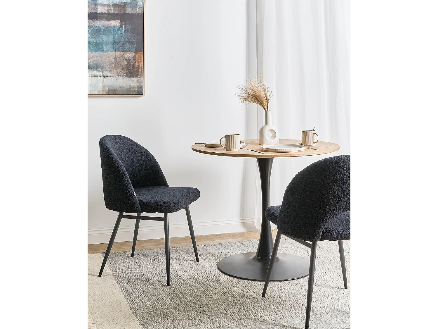 Set of 2 Dining Chairs ONAGA Boucle Black