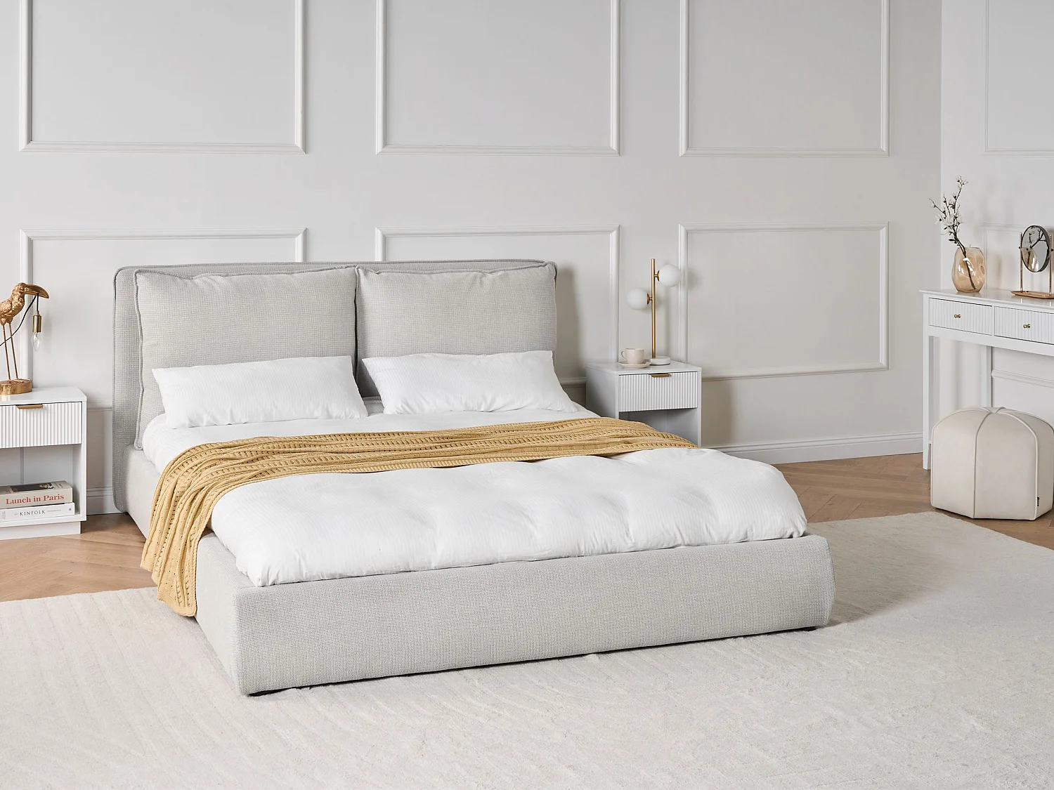 Lit avec sommier Tissu BAJONNA 160 x 200 cm Gris clair