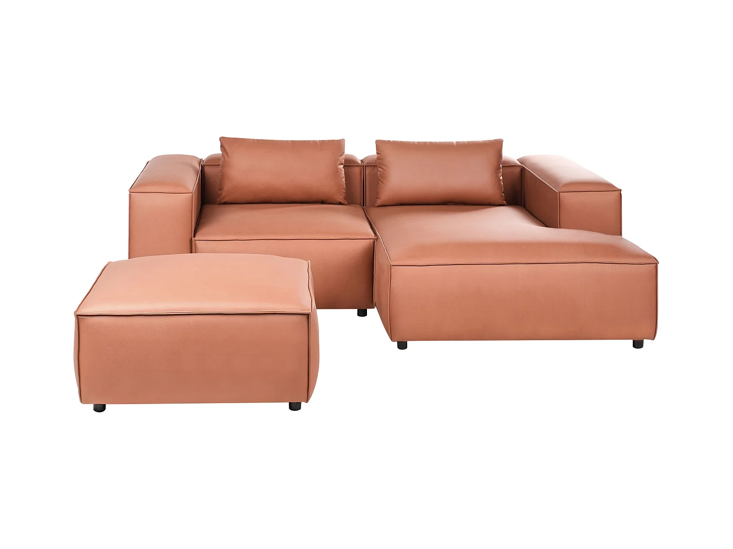 Canapé d'Angle à droite Modulable Moderne en Cuir PU 3 Places avec Pouf Rembourré Marron Doré Brande