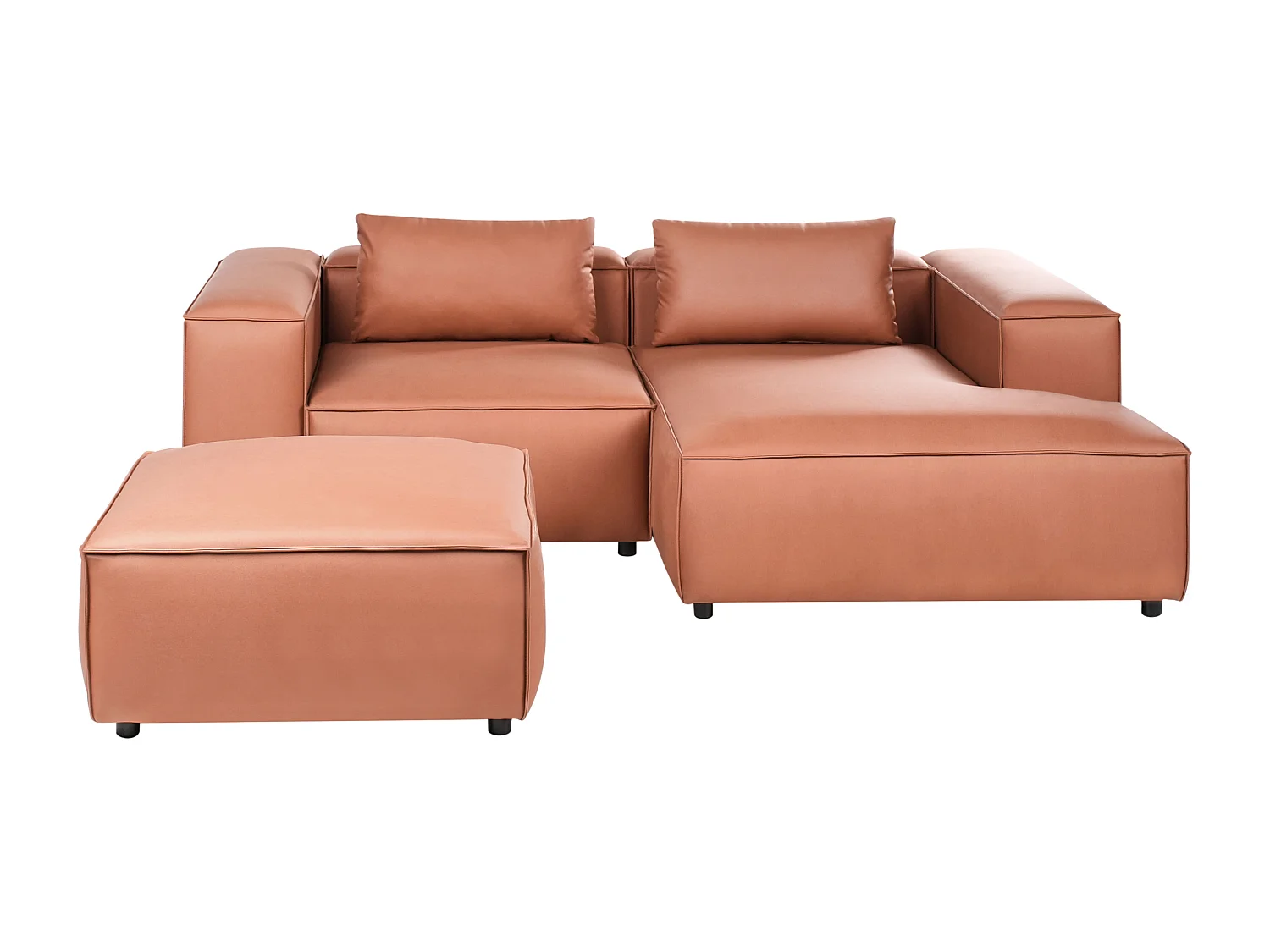 Canapé d'Angle à droite Modulable Moderne en Cuir PU 3 Places avec Pouf Rembourré Marron Doré Brande