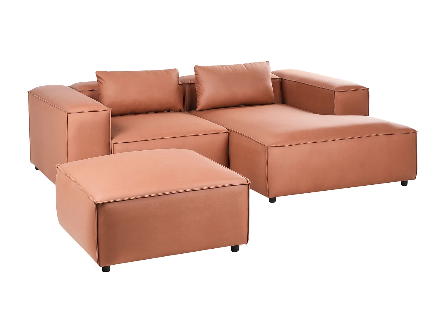 Canapé d'Angle à droite Modulable Moderne en Cuir PU 3 Places avec Pouf Rembourré Marron Doré Brande