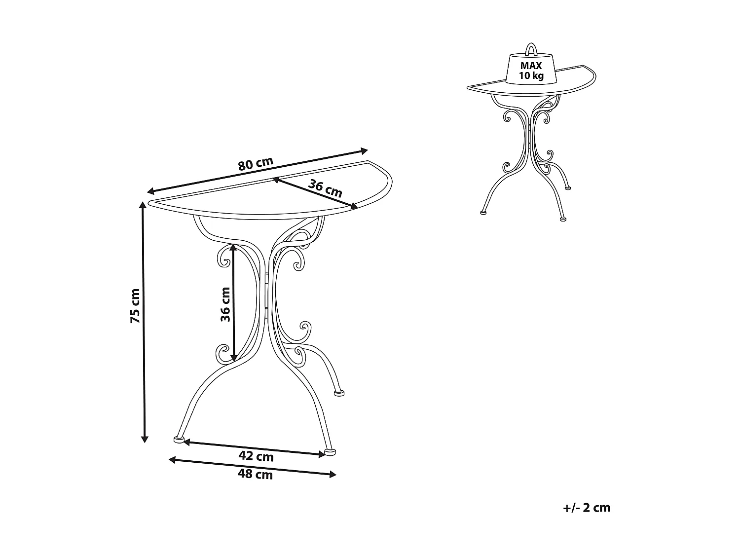 Table bistrot NURRA 80 cm 36 cm Métal Gris