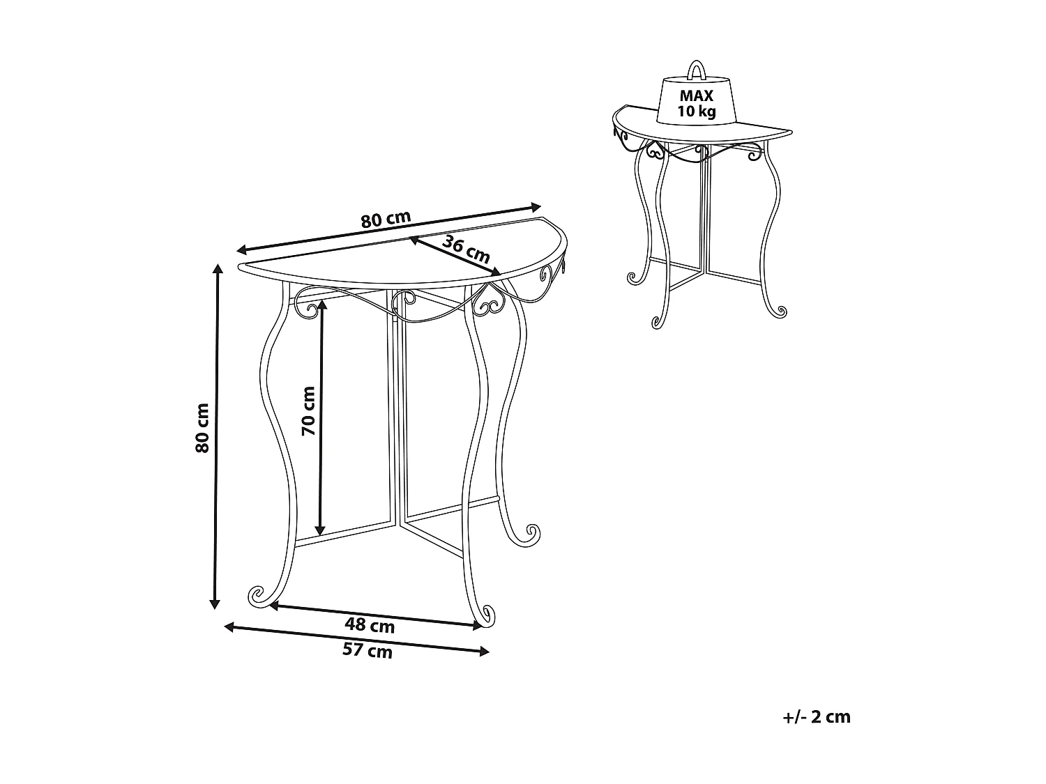 Table bistrot FOLELLI 80 cm 36 cm Métal Beige clair